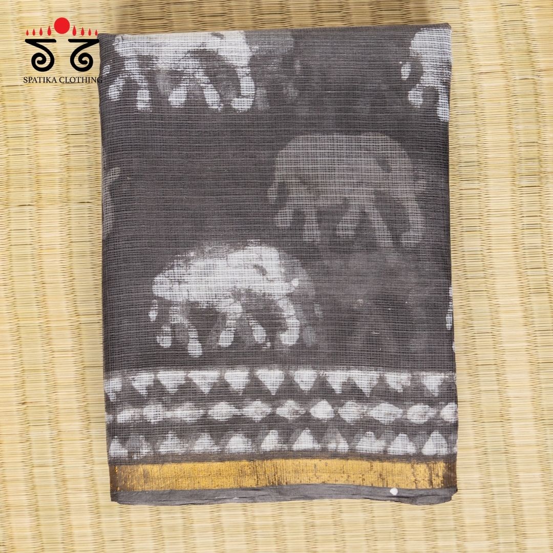 Grey Kota Hand block printed saree