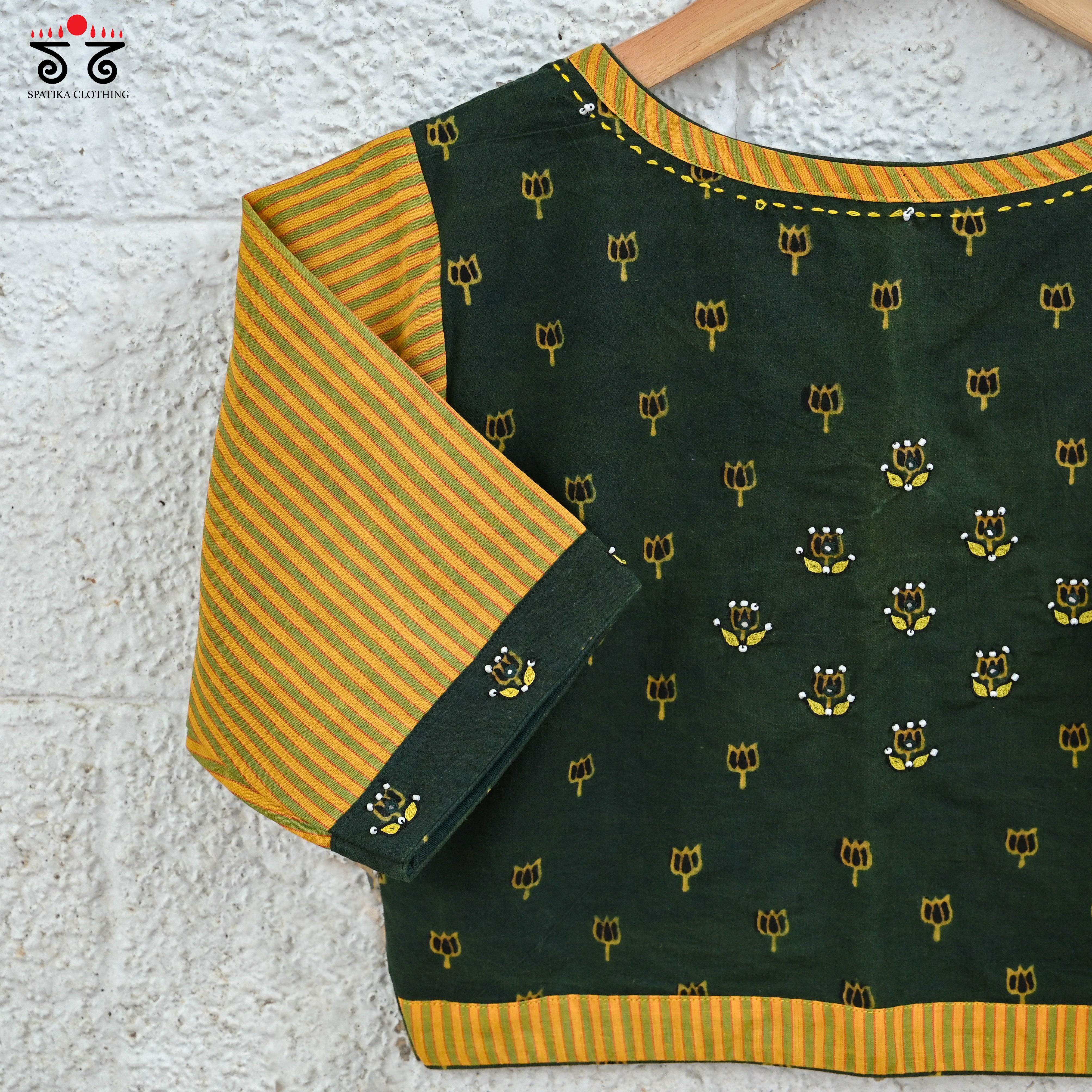 Hand Embroidered Lotus Ajrak Blouse