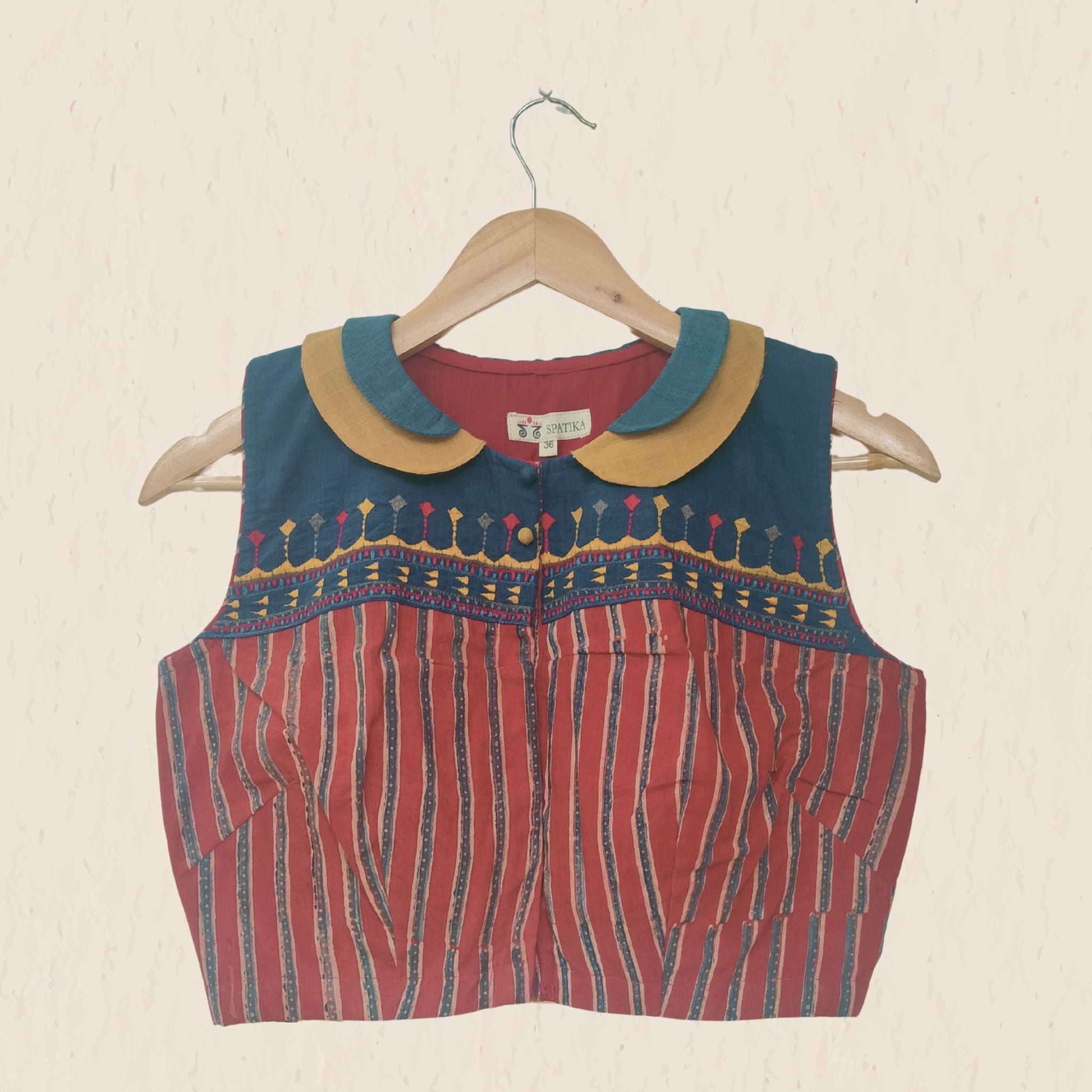 Blue & Red Peterpan Collar Blouse-New!