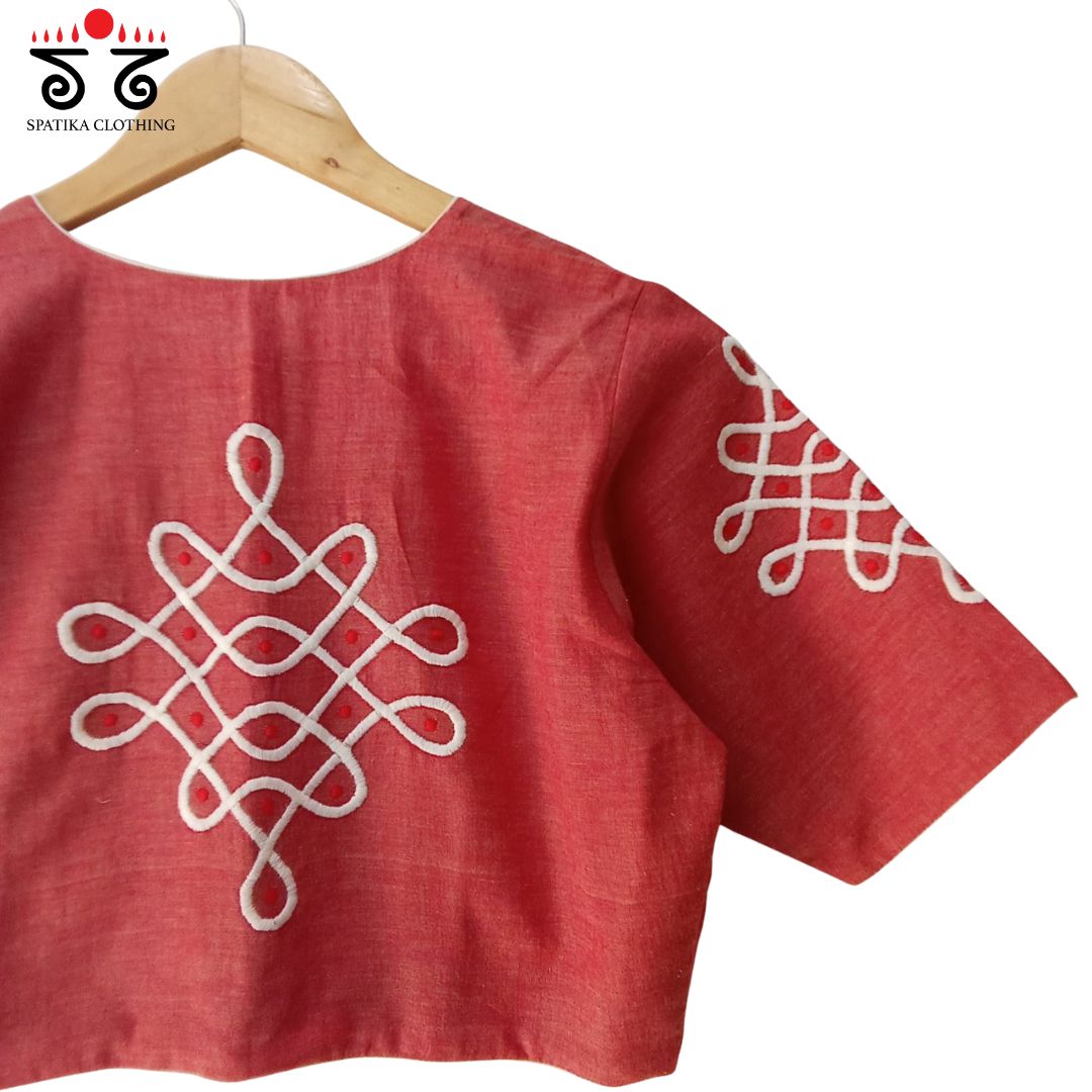 Peach Kolam Blouse Plain