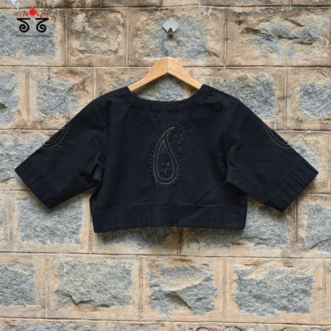 Black Chikankari Hand - Embroidered Blouse