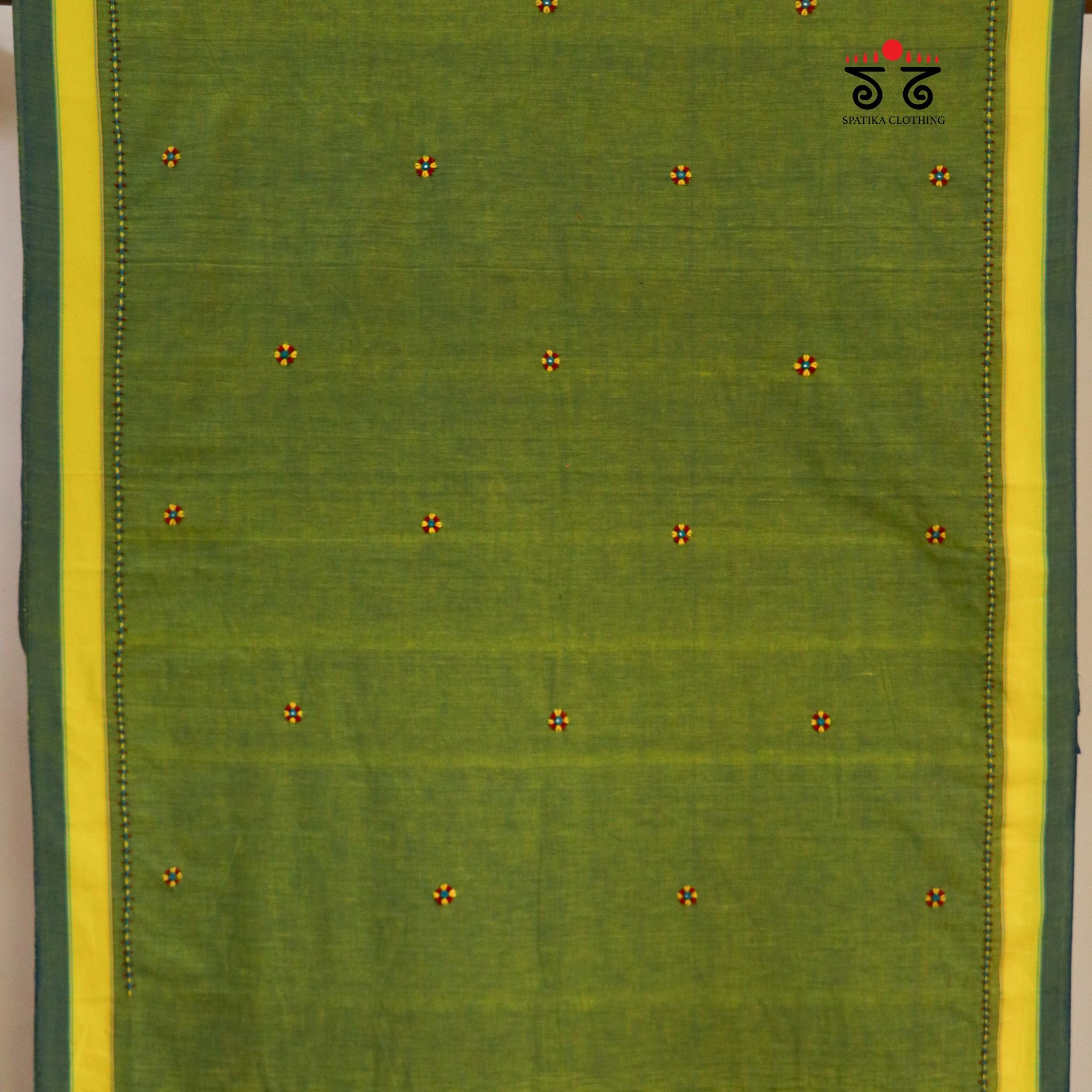 Green Ilkal Handembroidered Cotton Saree