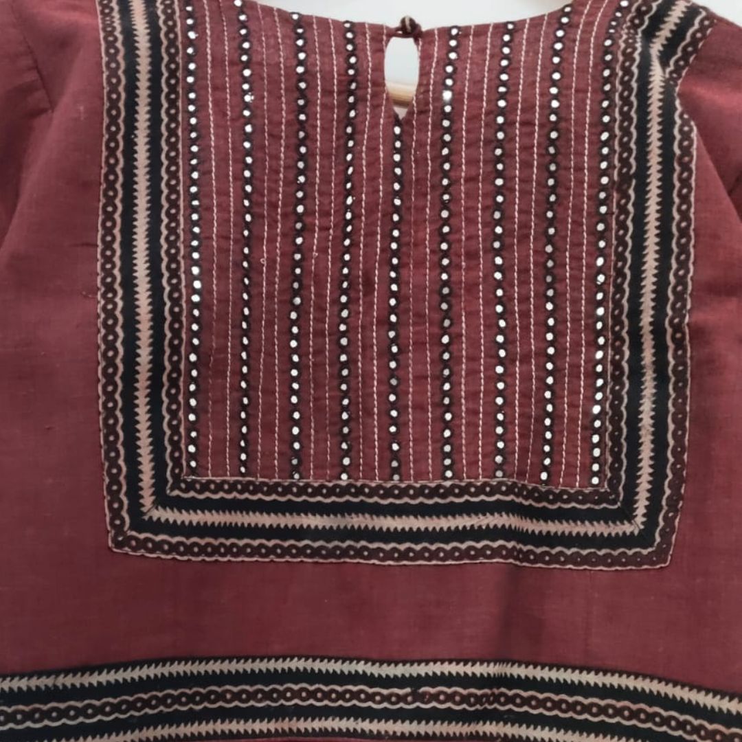 Maroon Mirror Work Hand embroidered Blouse