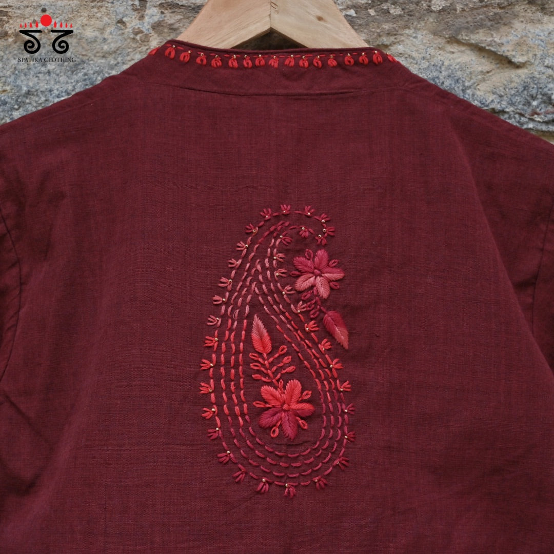 Brown Chikankari Hand - Embroidered Blouse