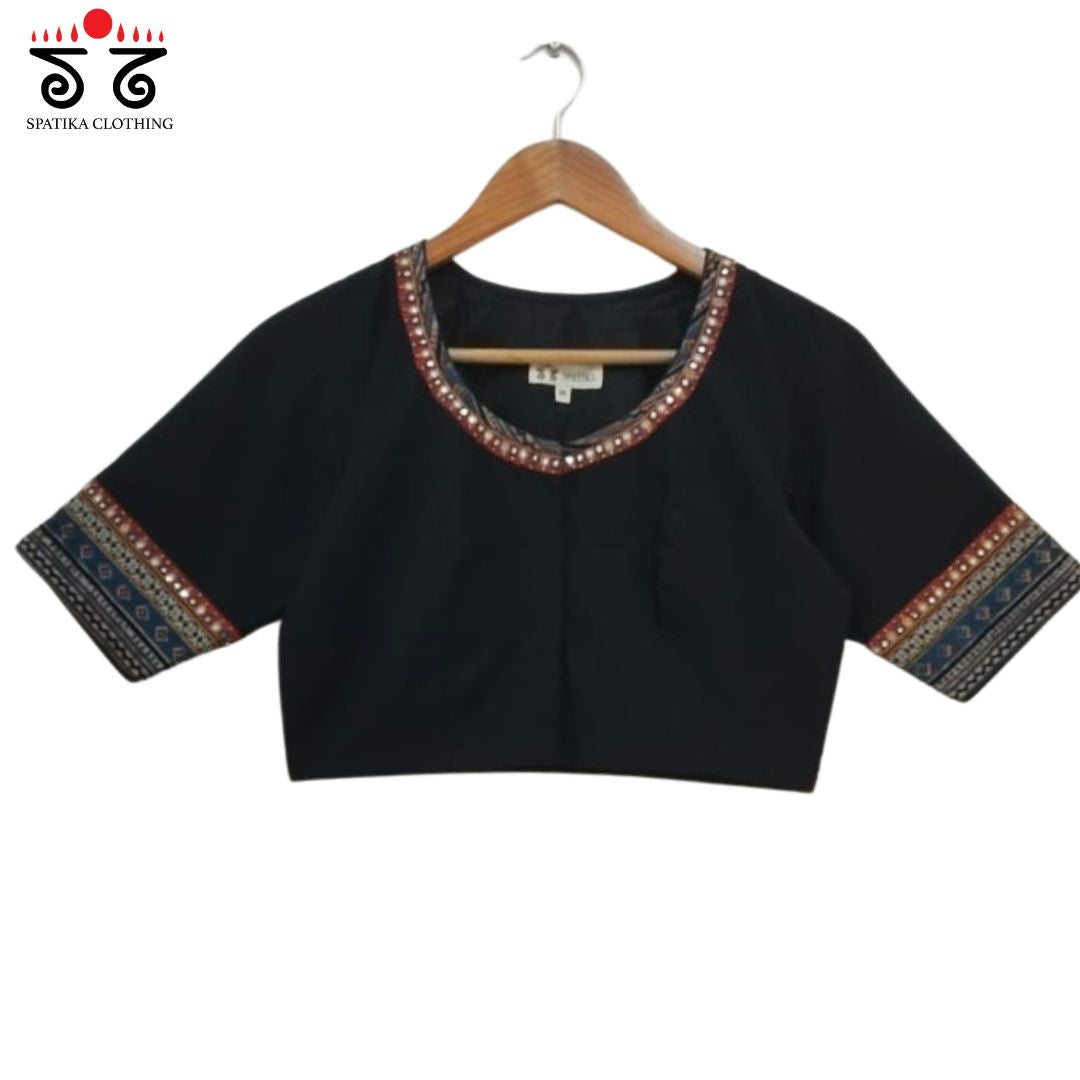 The Pichwai Black & Blue Patchwork Blouse