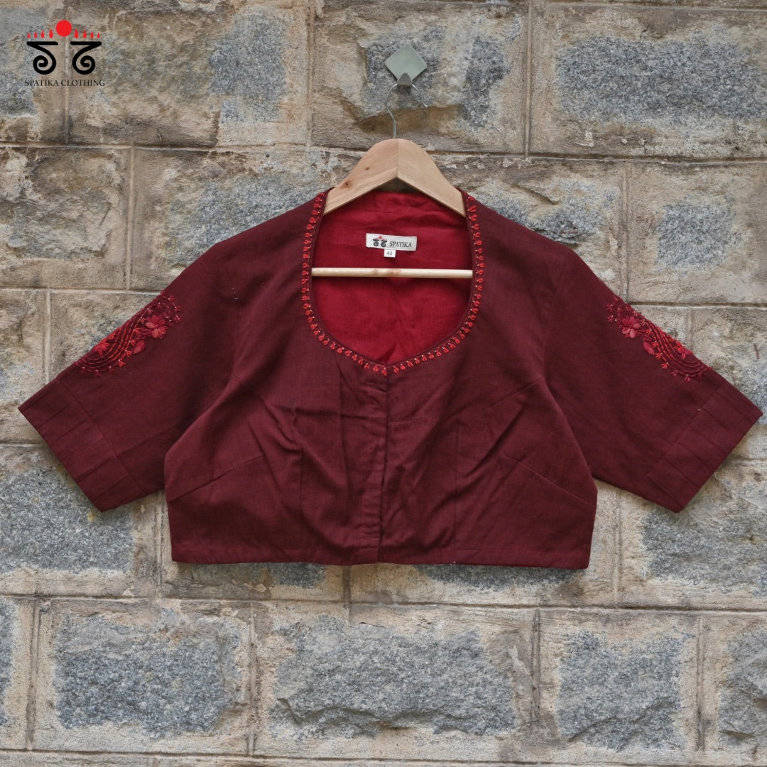 Brown Chikankari Hand - Embroidered Blouse