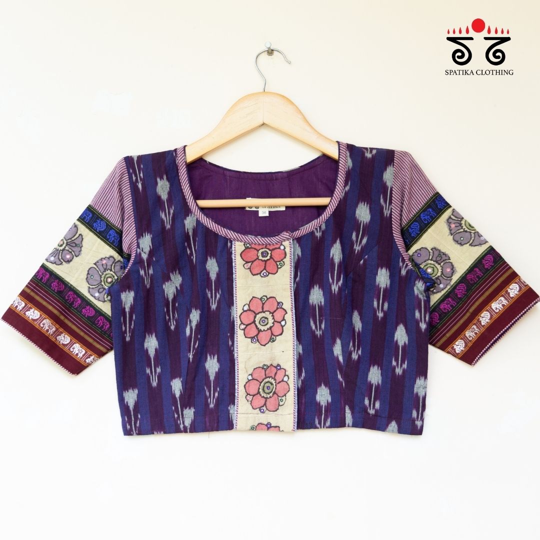 Blue & Violet Ikat - Pen Kalamkari Handcrafted Blouse
