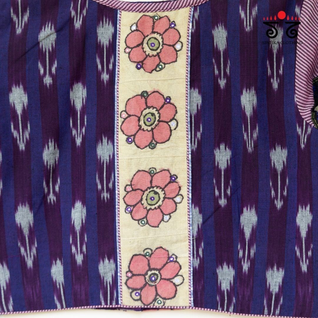 Blue & Violet Ikat - Pen Kalamkari Handcrafted Blouse