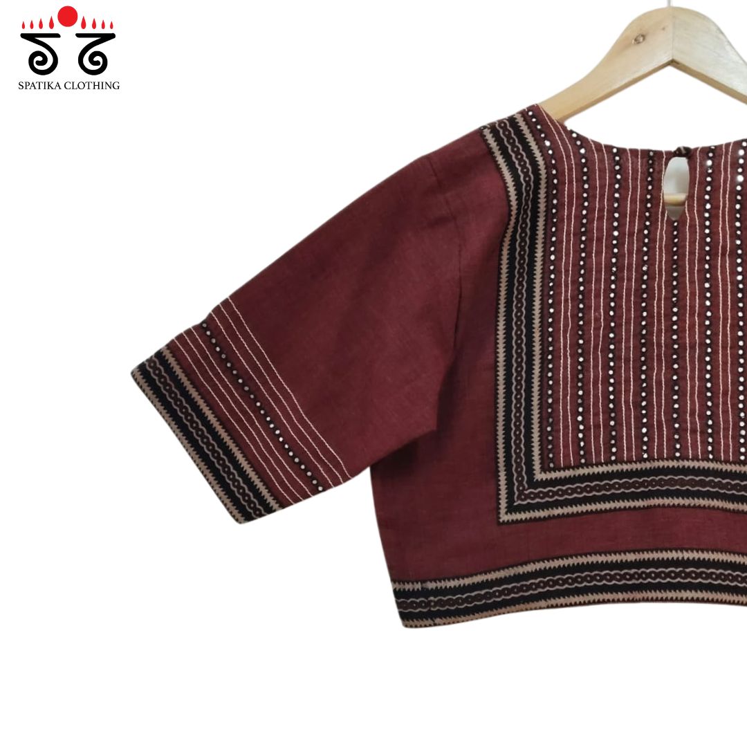 Maroon Mirror Work Hand embroidered Blouse