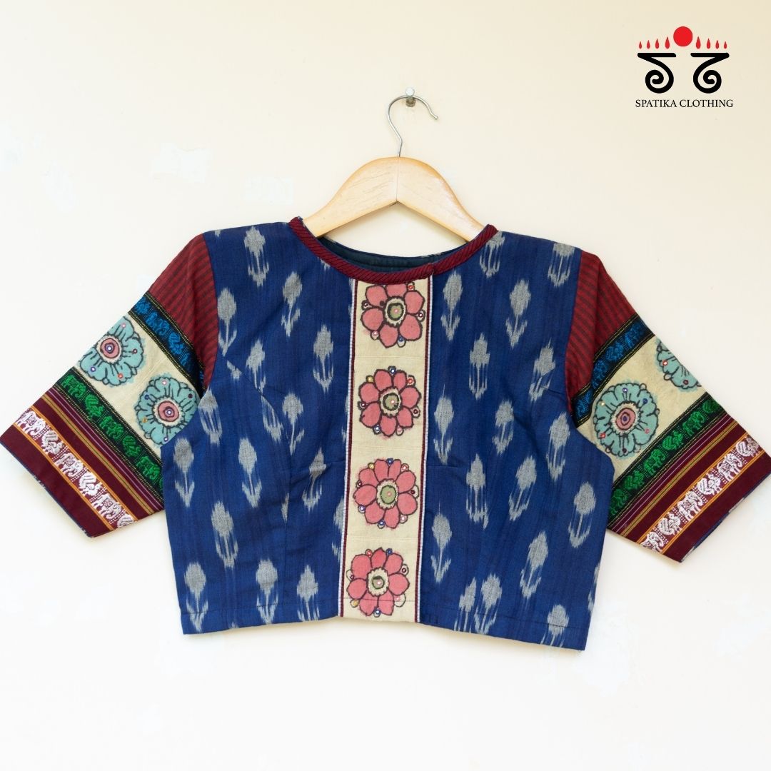 Blue Ikat - Pen Kalamkari Handcrafted Blouse