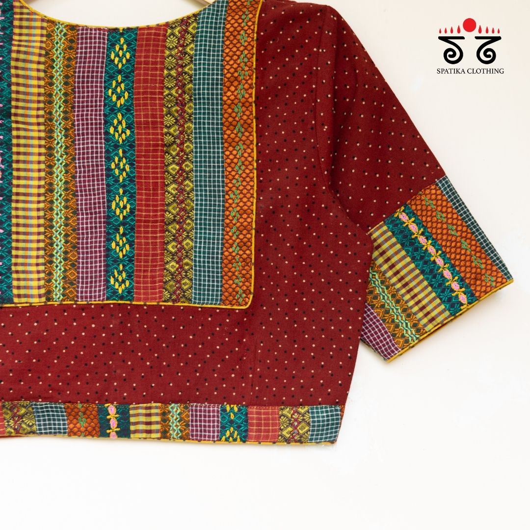 Red Ajrak Patch Work Blouse New!