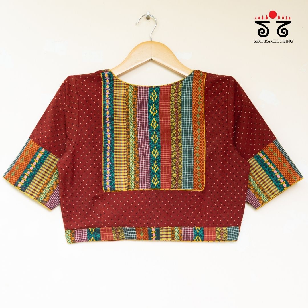 Red Ajrak Patch Work Blouse New!