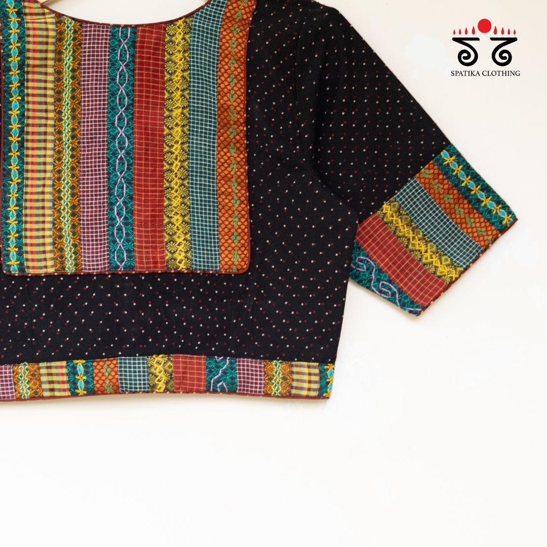Black Ajrak Patch Work Blouse