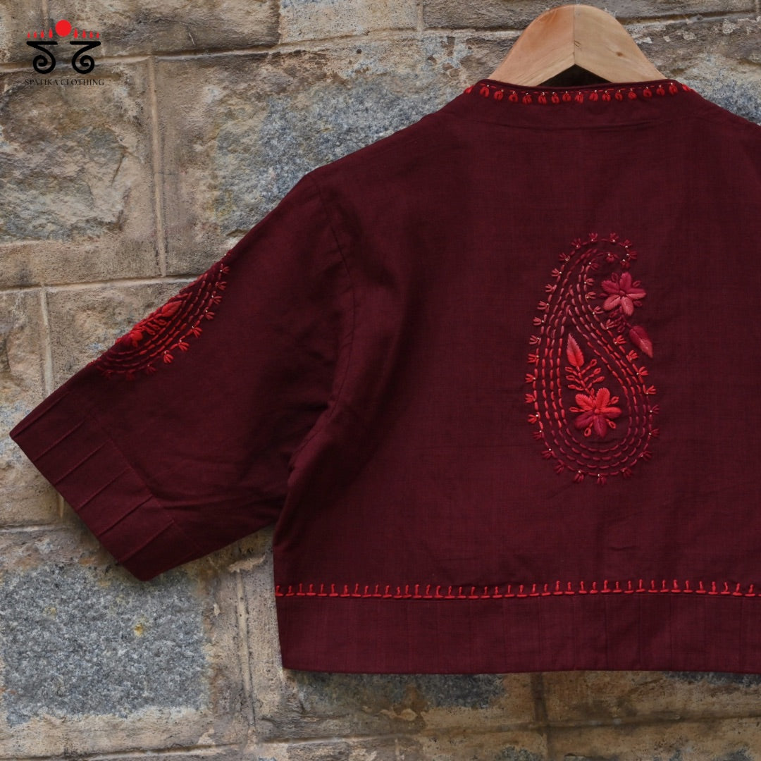 Brown Chikankari Hand - Embroidered Blouse