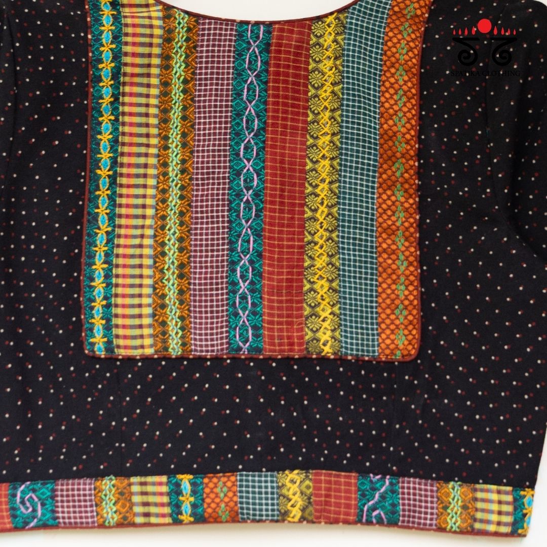 Black Ajrak Patch Work Blouse