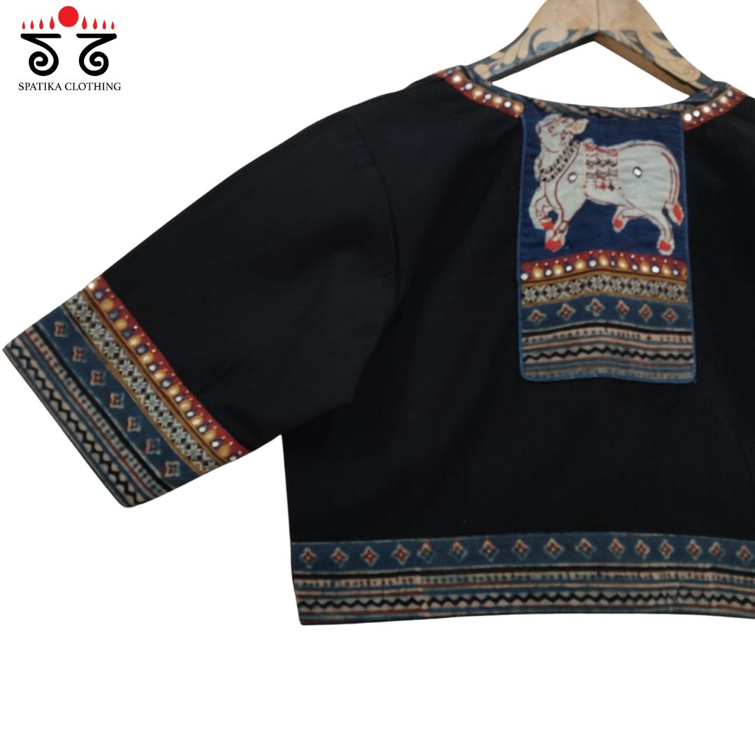 The Pichwai Black & Blue Patchwork Blouse