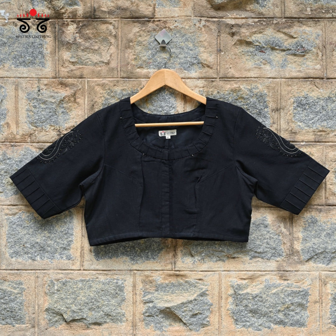 Black Chikankari Hand - Embroidered Blouse