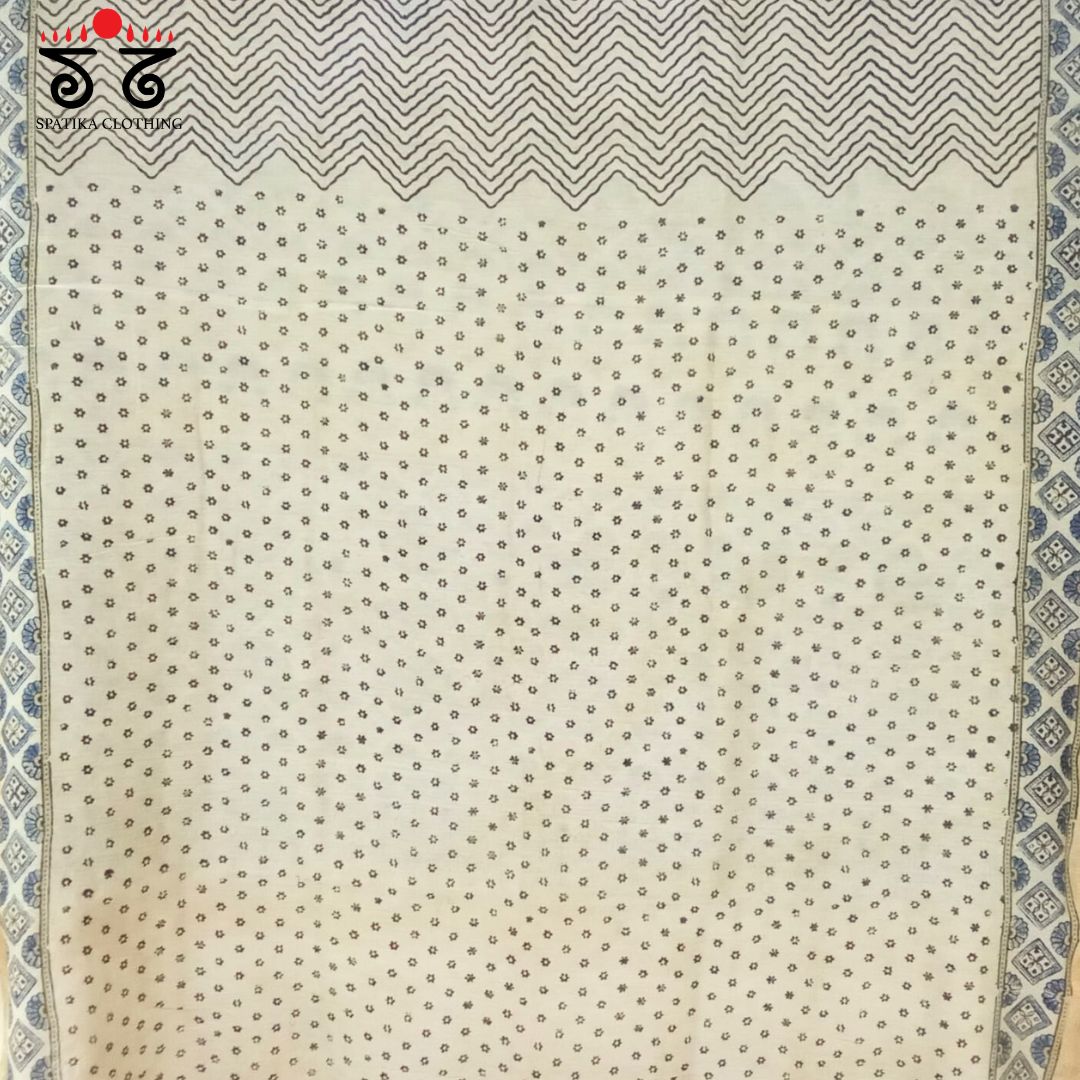 Off White Ajrak Maheshwari Silk Cotton Saree