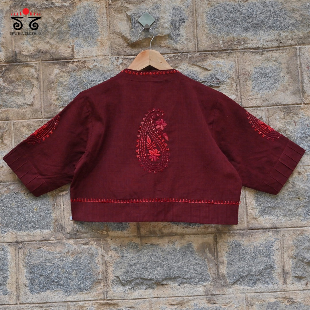 Brown Chikankari Hand - Embroidered Blouse