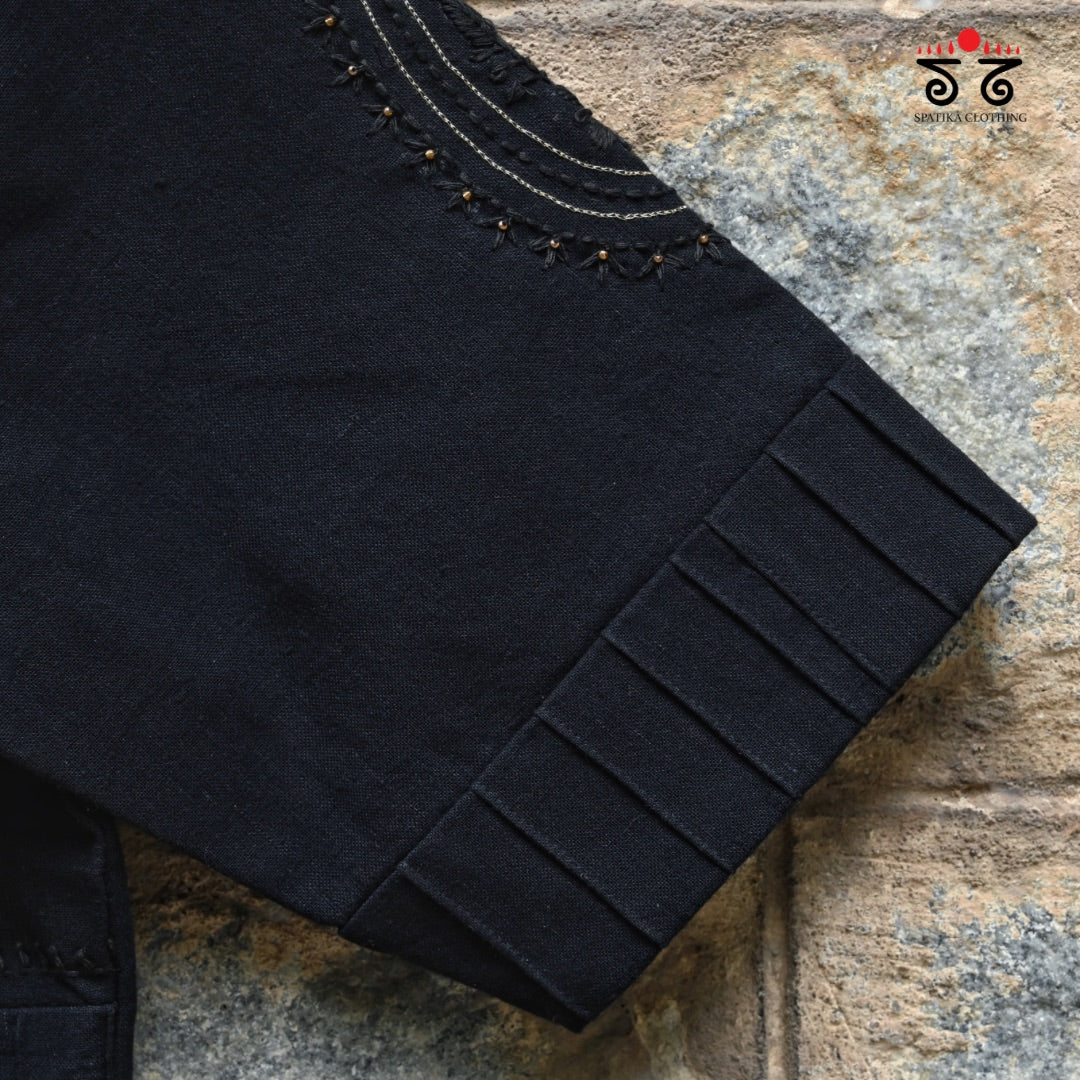 Black Chikankari Hand - Embroidered Blouse