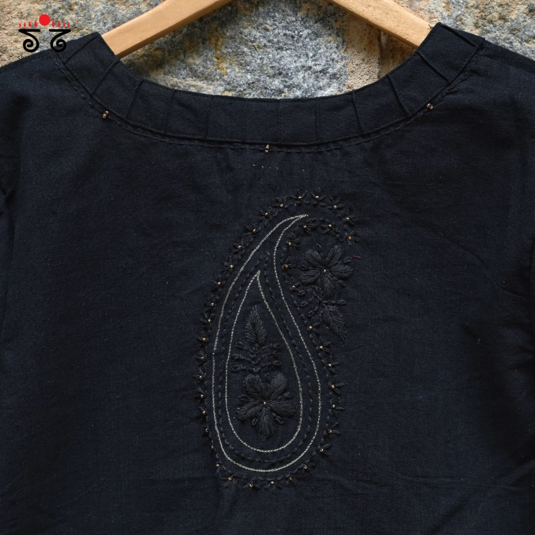 Black Chikankari Hand - Embroidered Blouse