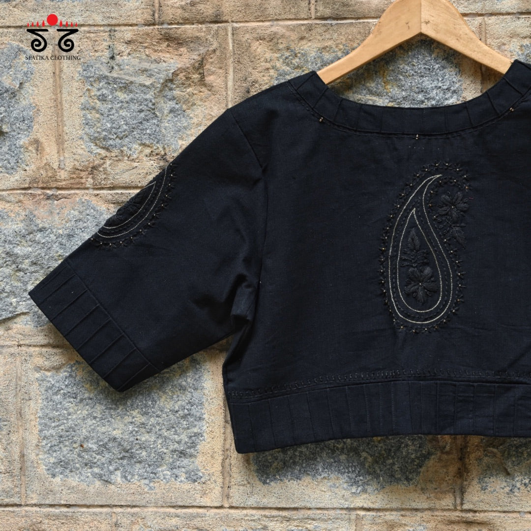 Black Chikankari Hand - Embroidered Blouse