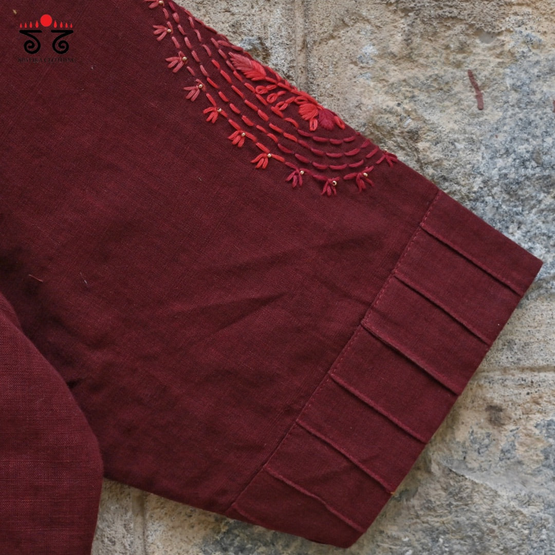 Brown Chikankari Hand - Embroidered Blouse