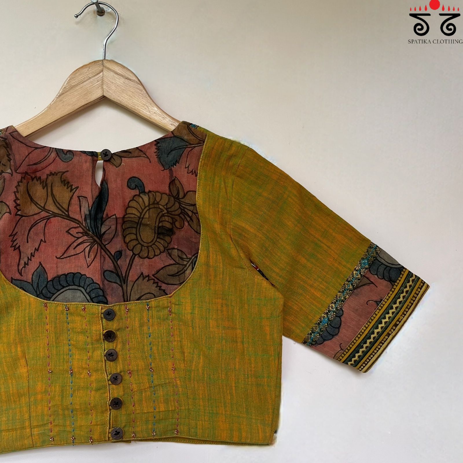 The Kalamkari Green Yoke Blouse