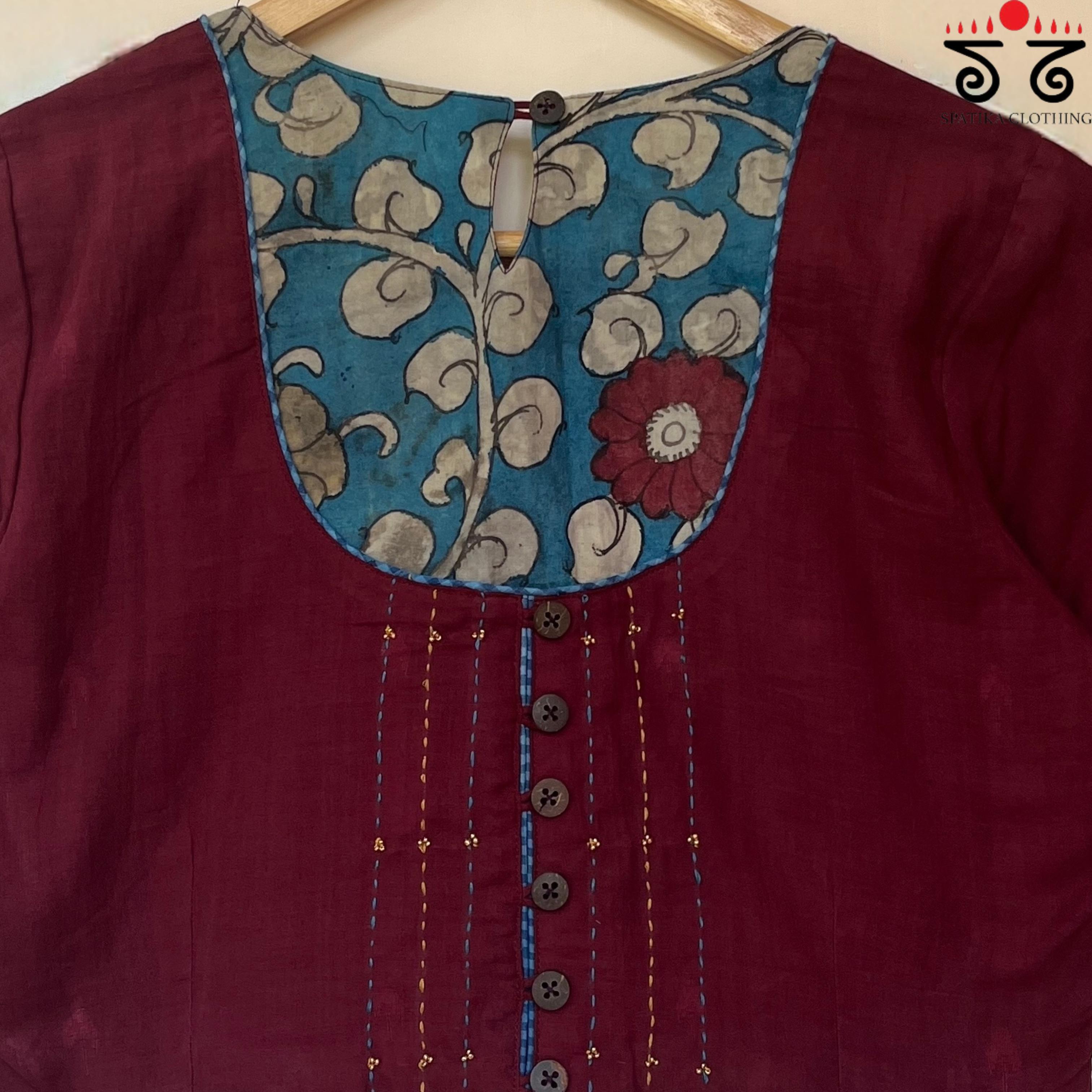 The Kalamkari Maroon Yoke Blouse
