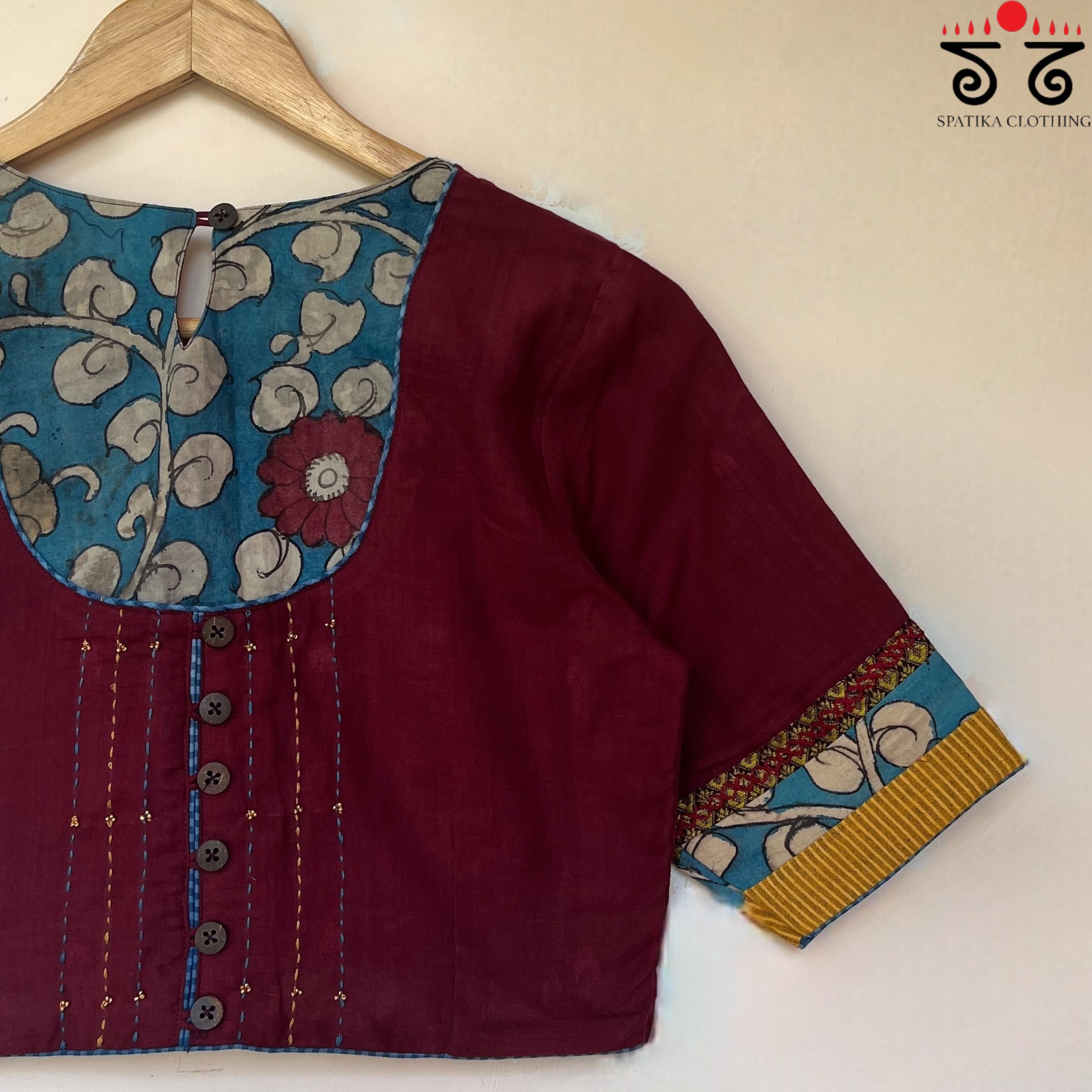 The Kalamkari Maroon Yoke Blouse