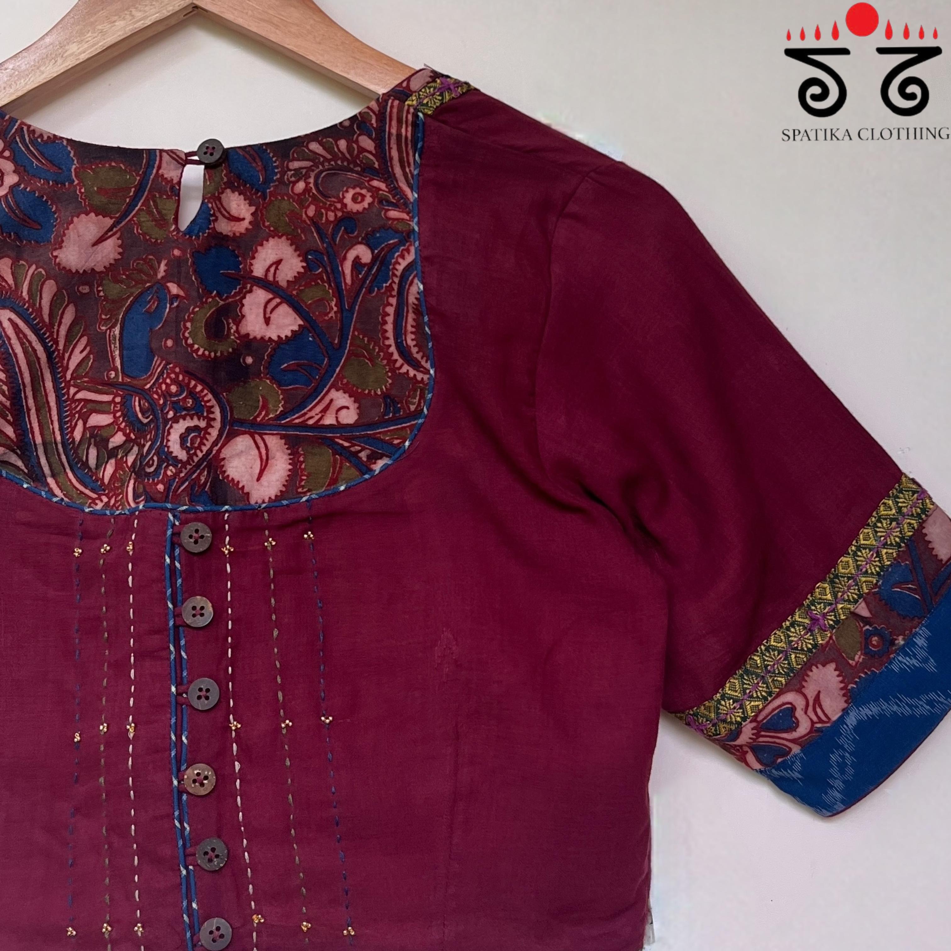 The Kalamkari Maroon Yoke Blouse