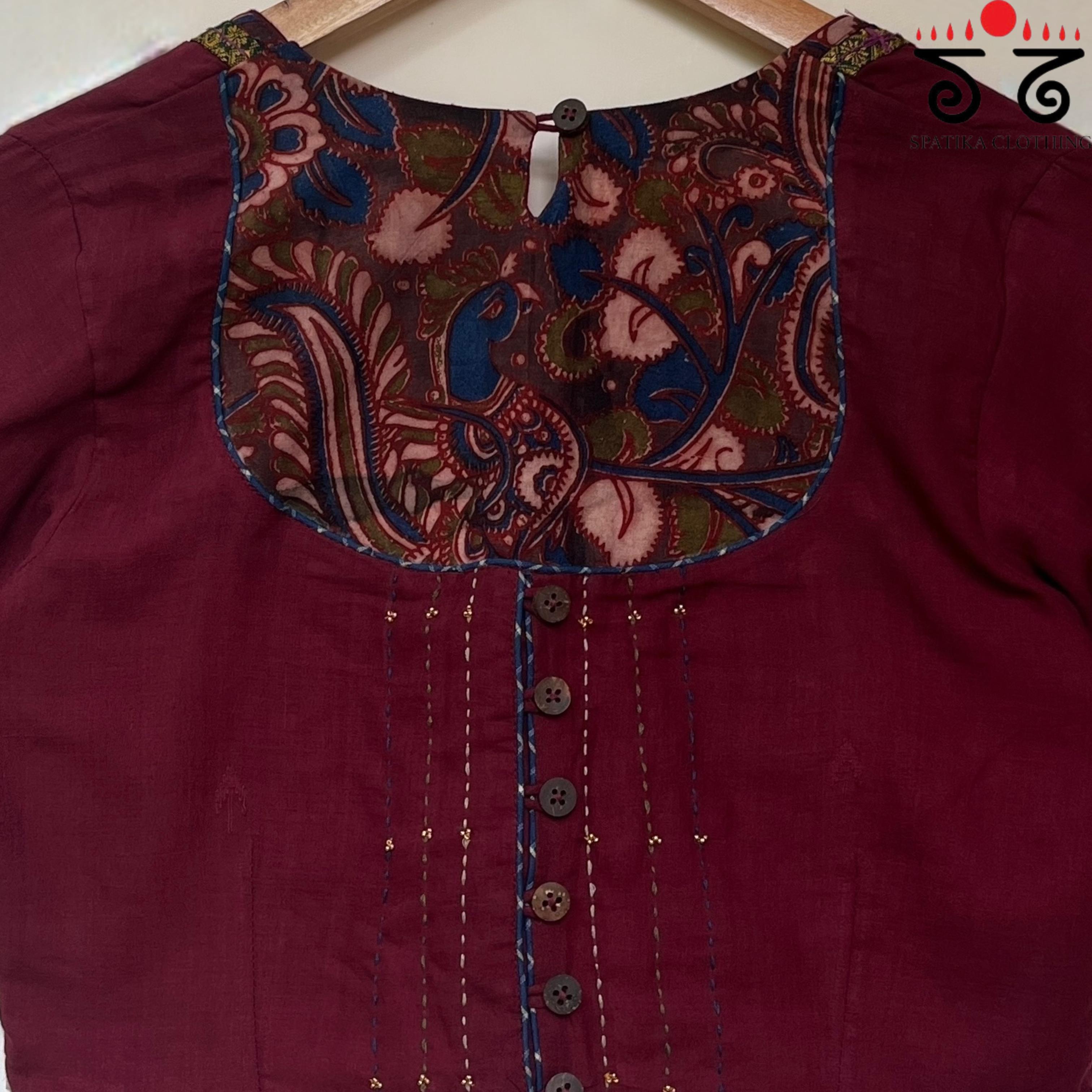 The Kalamkari Maroon Yoke Blouse