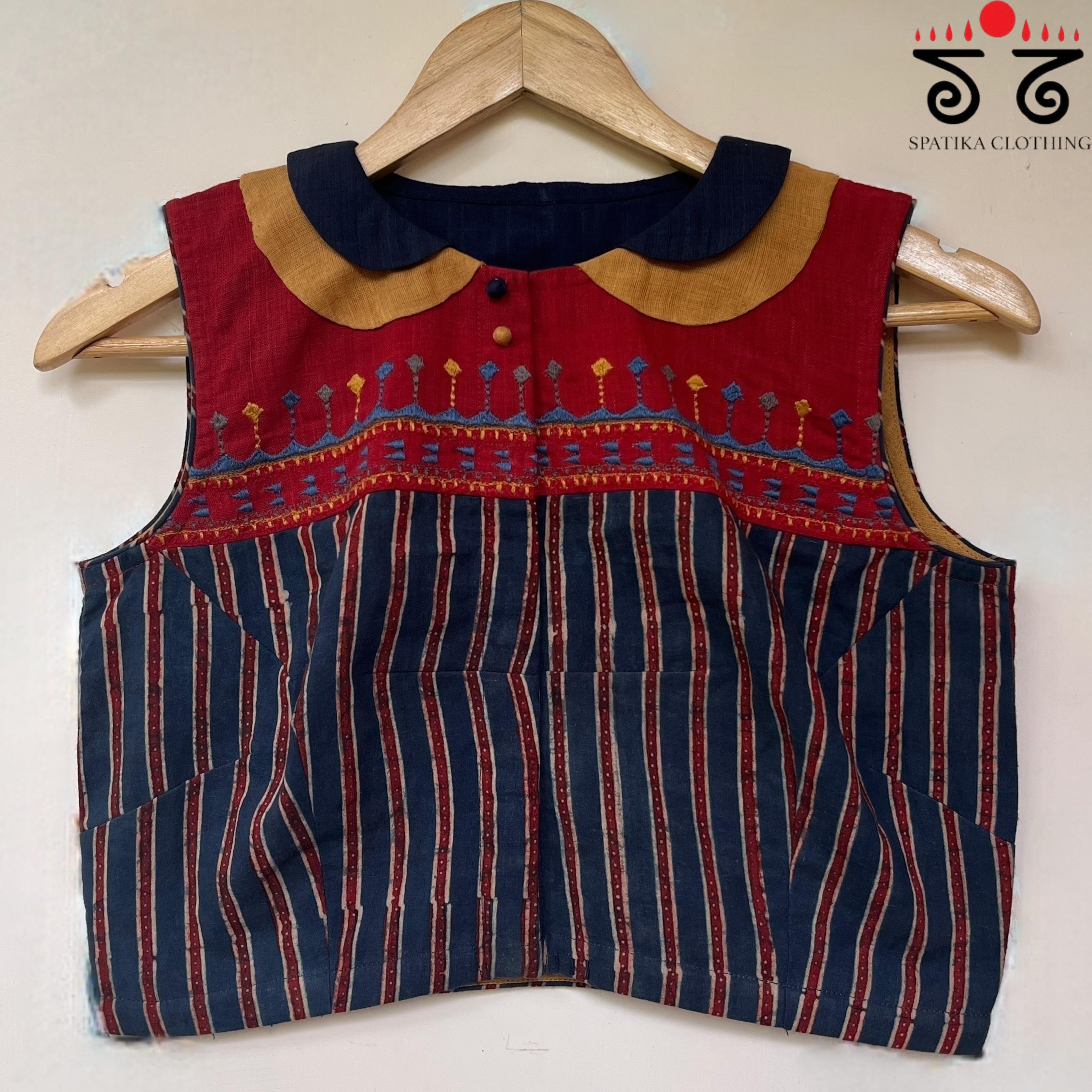 Red & Blue Peterpan Collar Blouse-New!