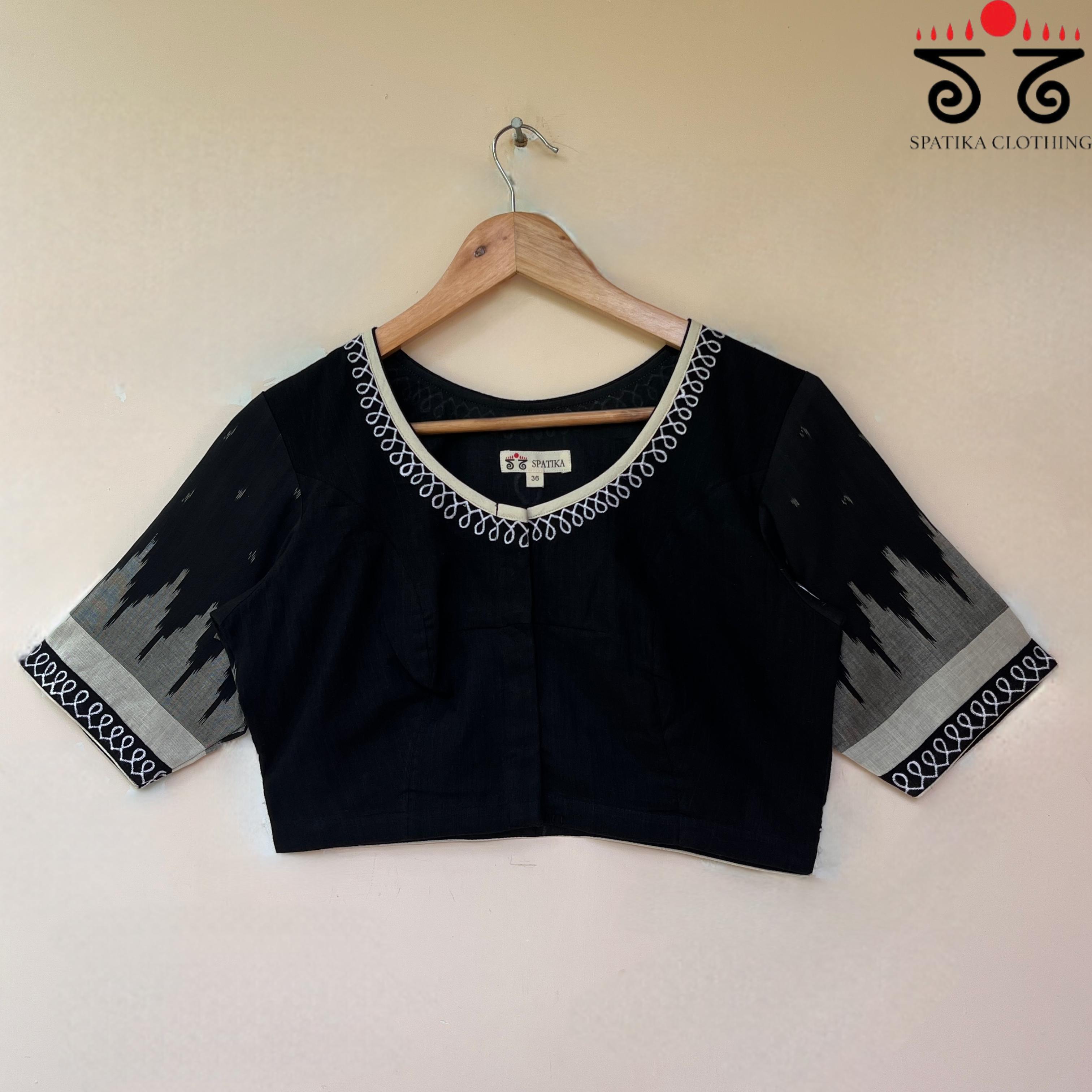 Black & White Ikat Kolam- Handcrafted Blouse