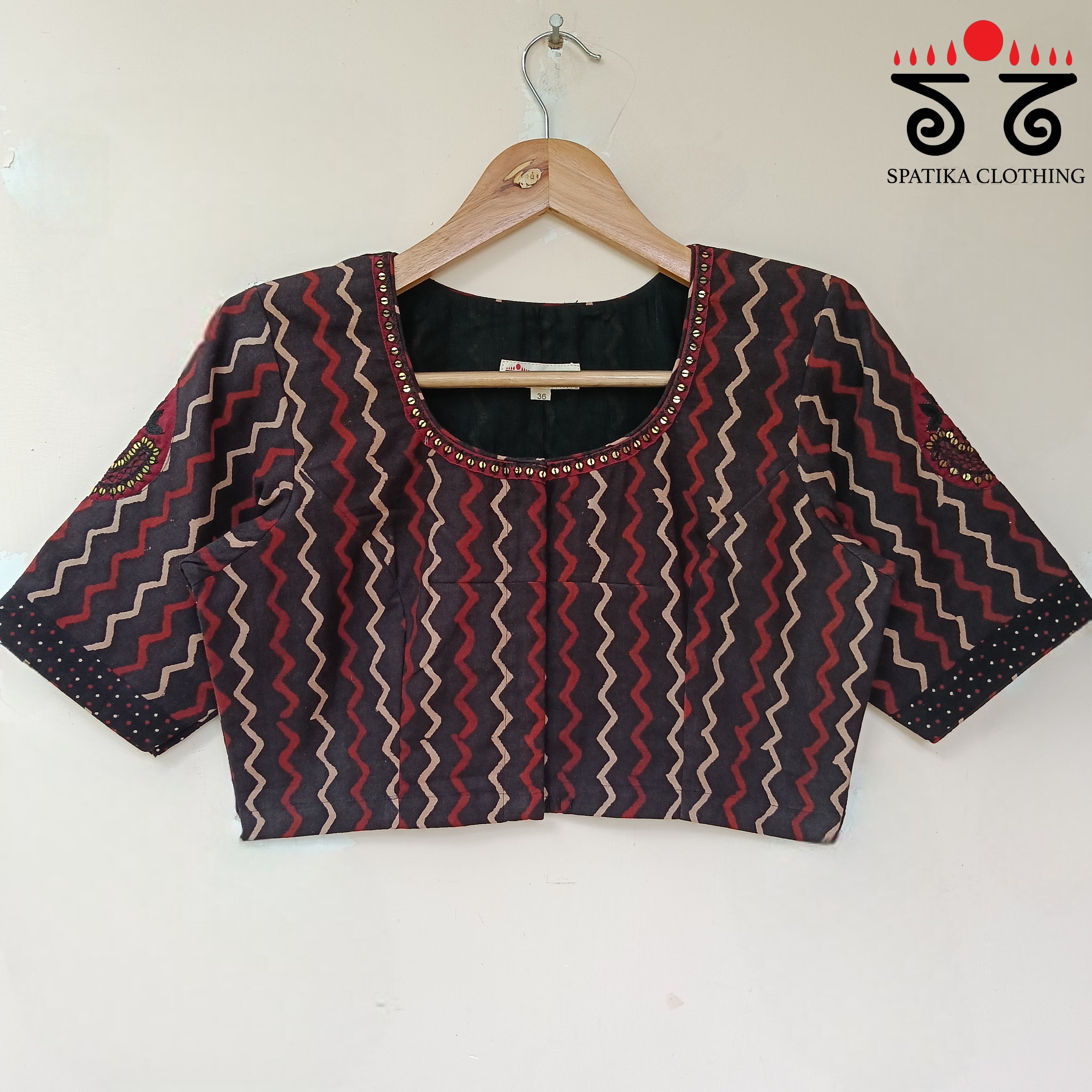 Black Motif Inlay Hand - Embroidered Blouse