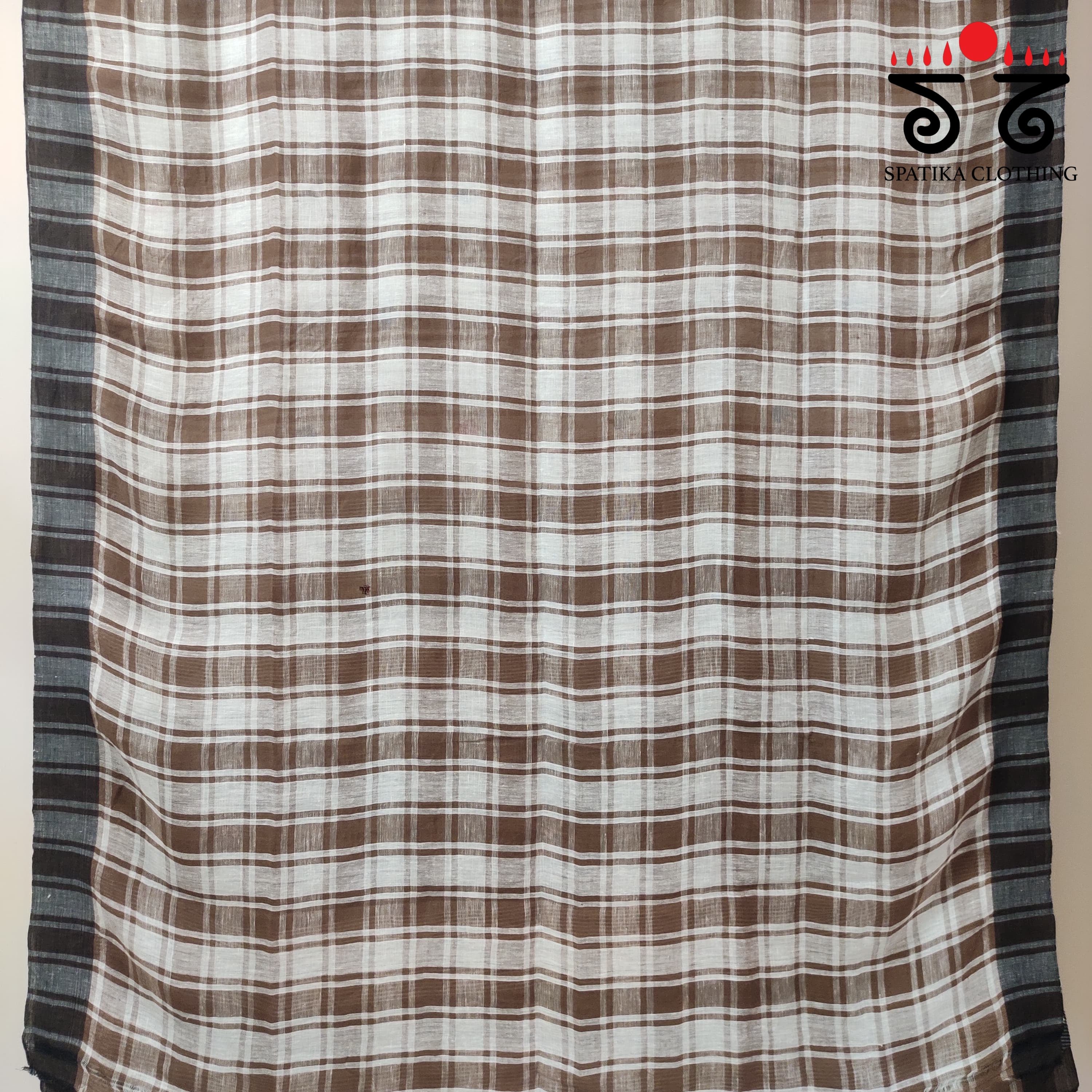 Jamdhani on Brown & White Linen Cotton Saree