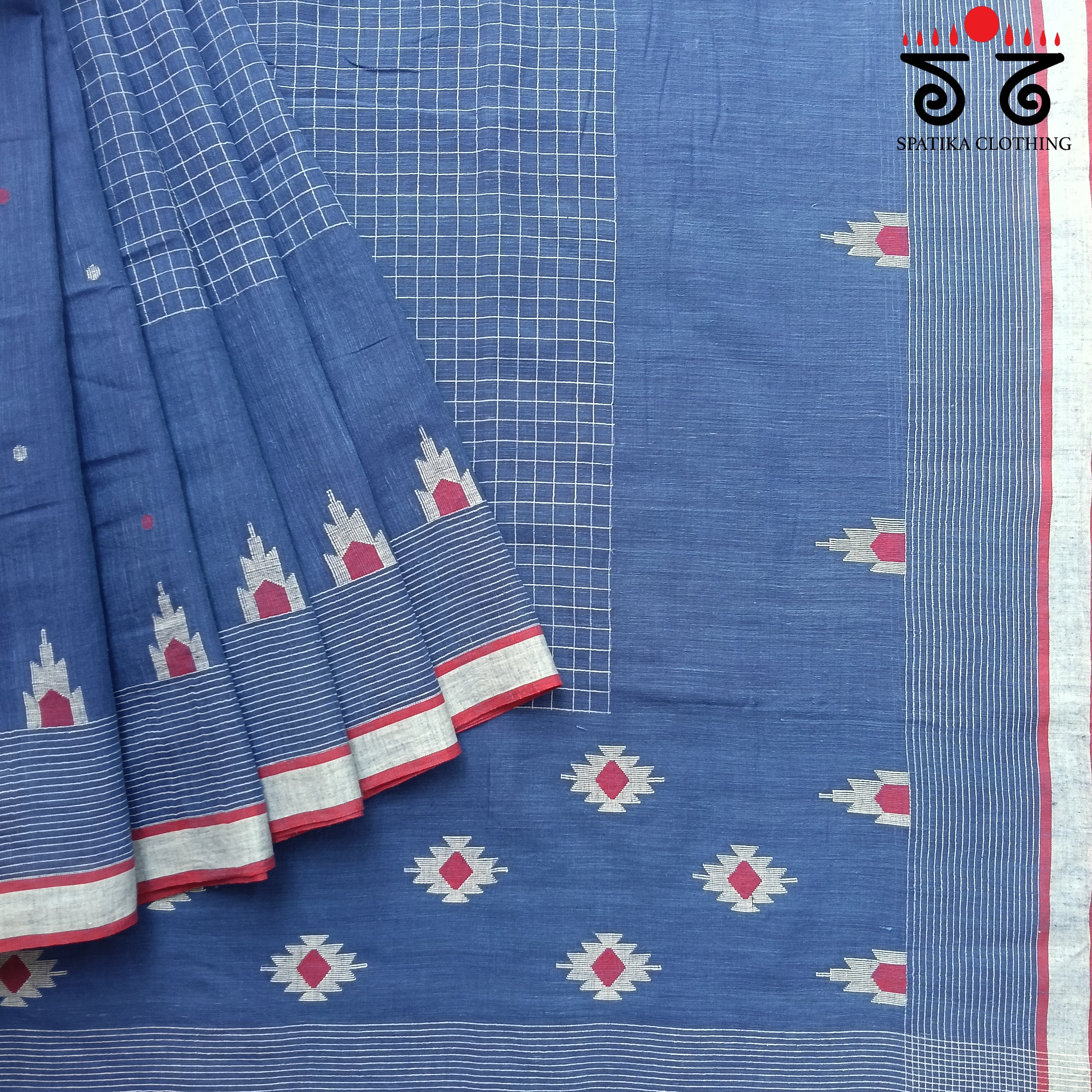 Jamdhani on Blue Bengal Cotton Saree