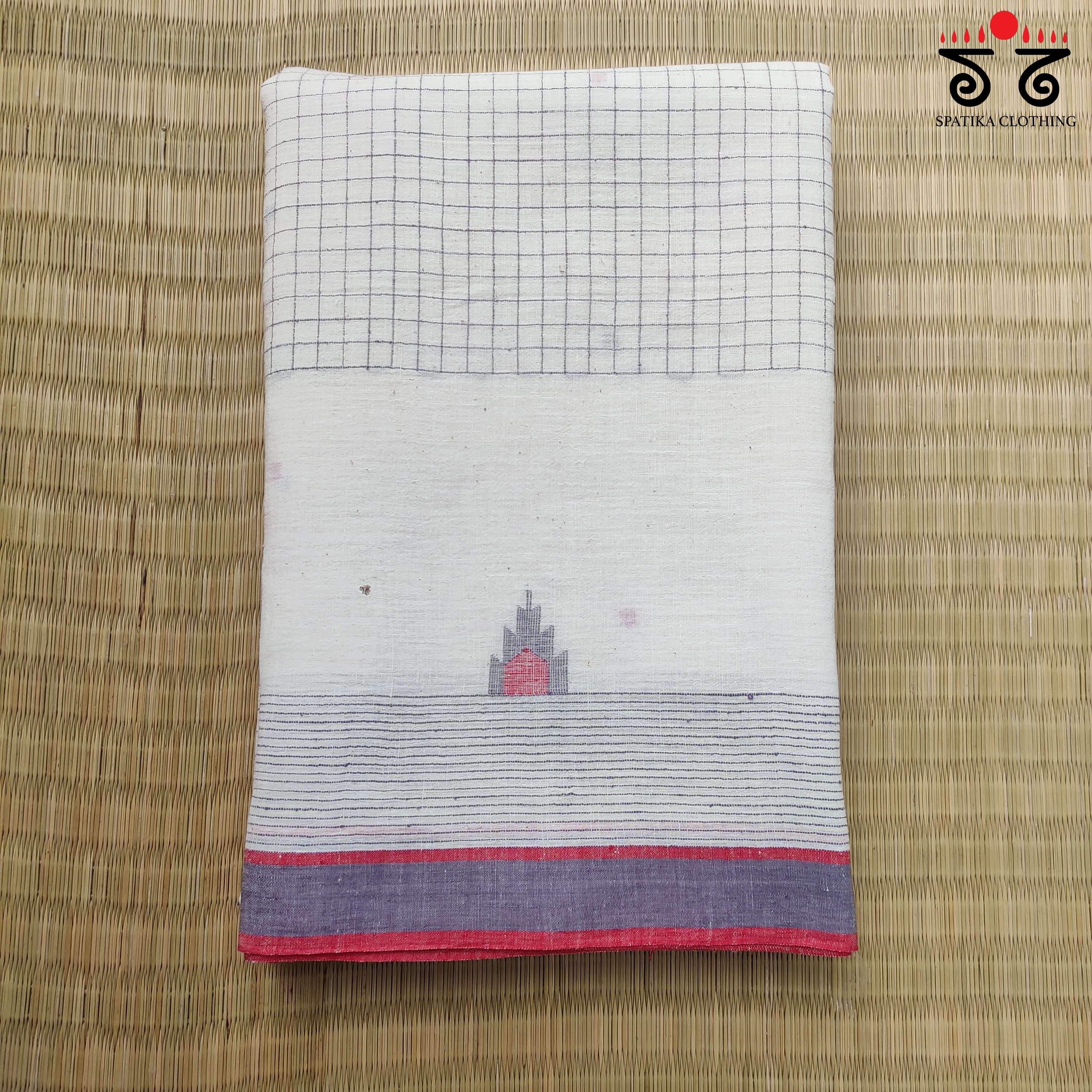 Jamdhani on White Bengal Cotton Saree