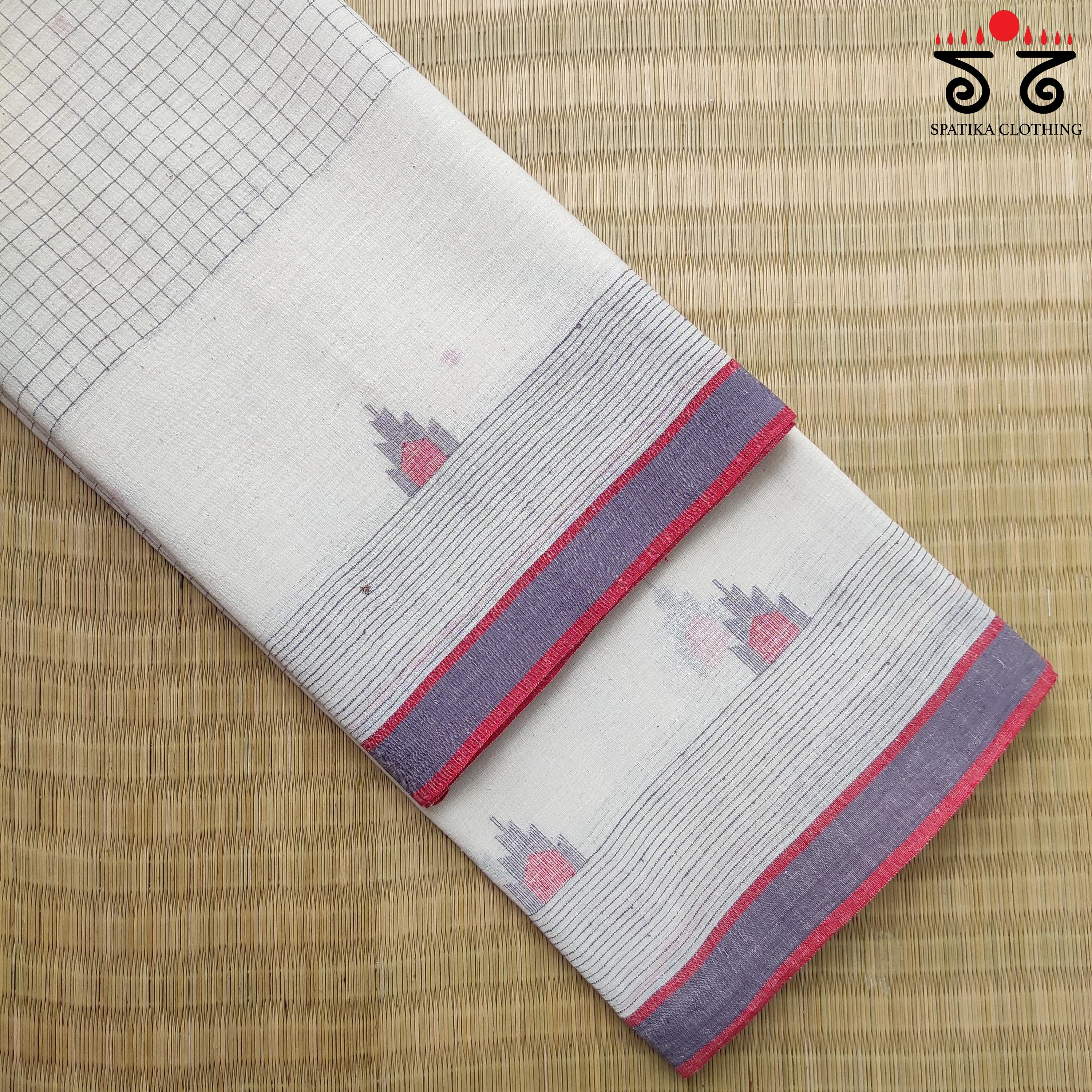 Jamdhani on White Bengal Cotton Saree