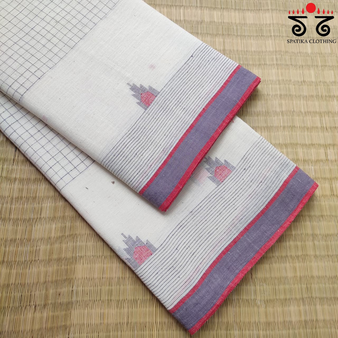 Jamdhani on White Bengal Cotton Saree
