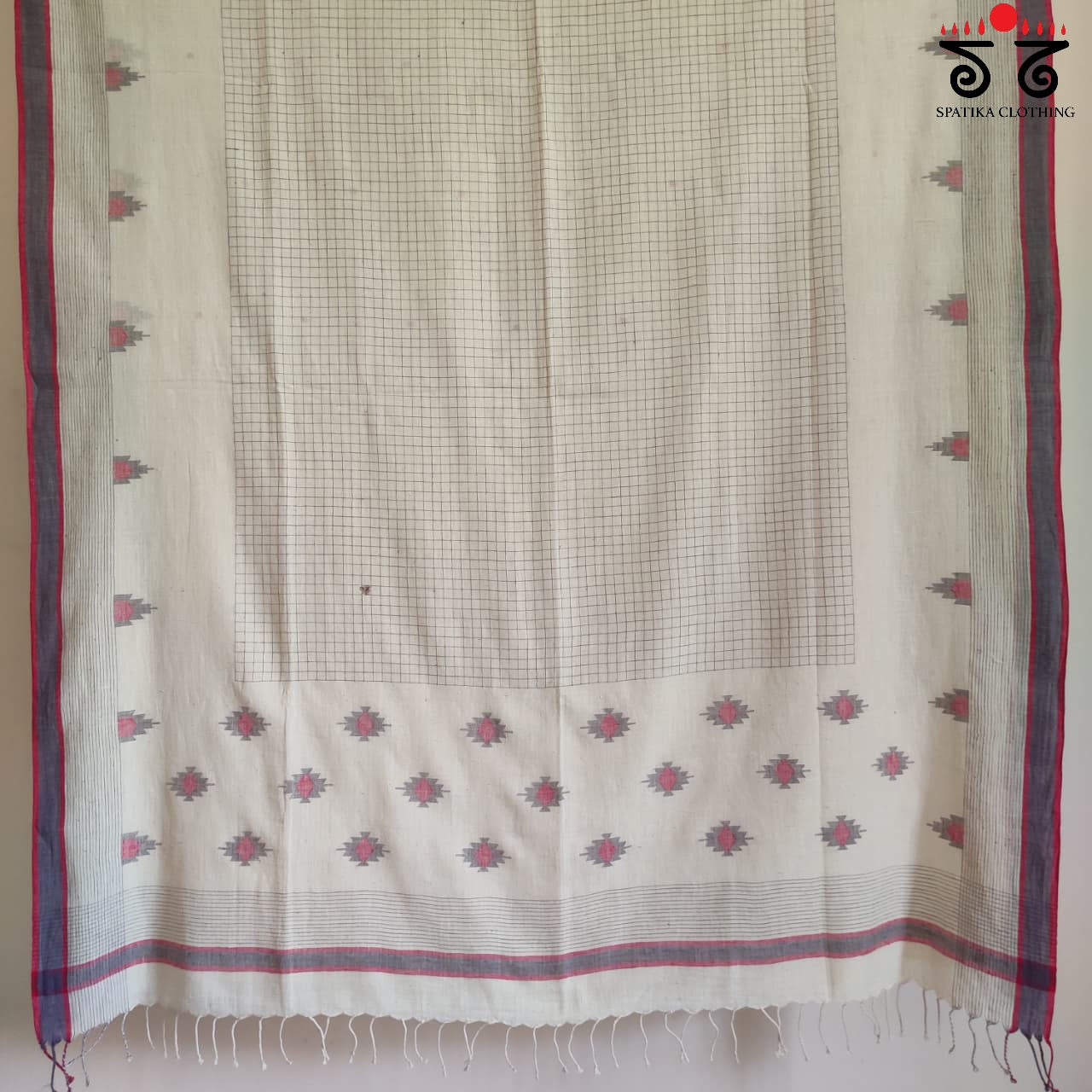 Jamdhani on White Bengal Cotton Saree