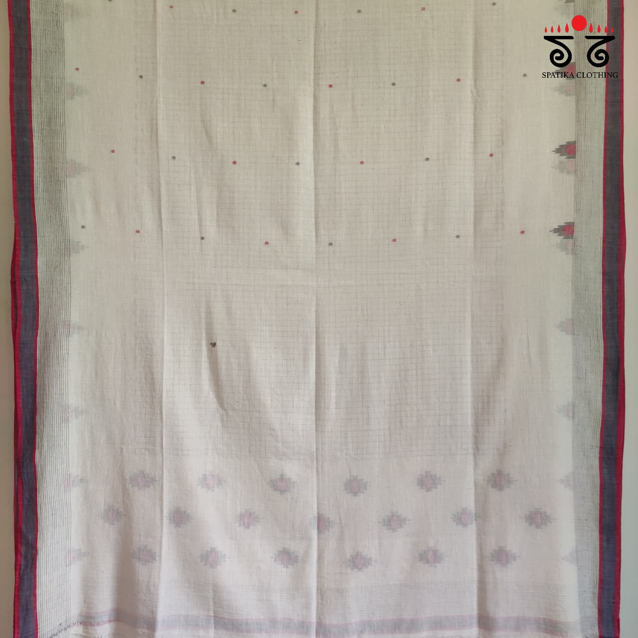Jamdhani on White Bengal Cotton Saree