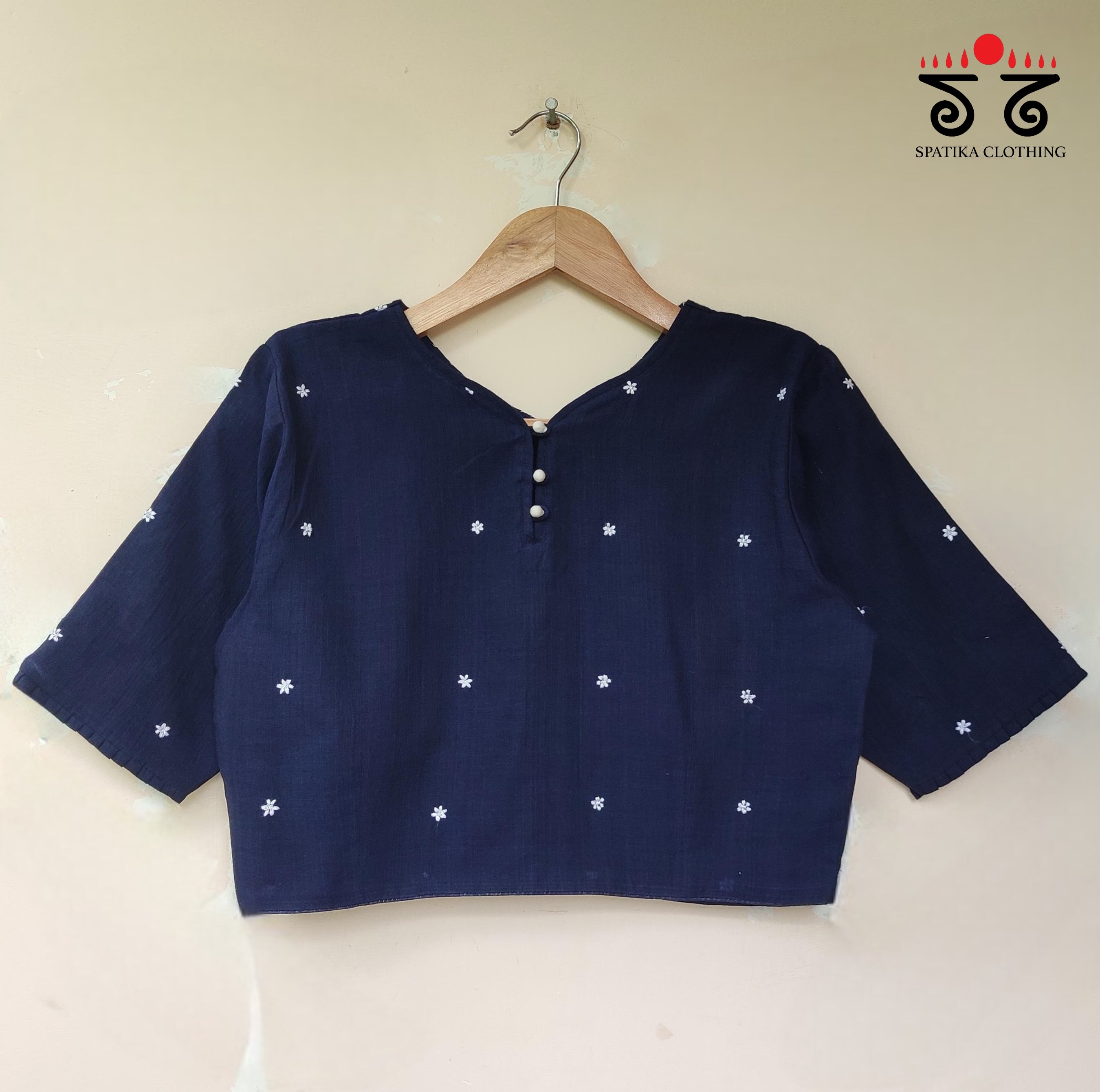 Navy Blue Boondhi-Handcrafted Blouse