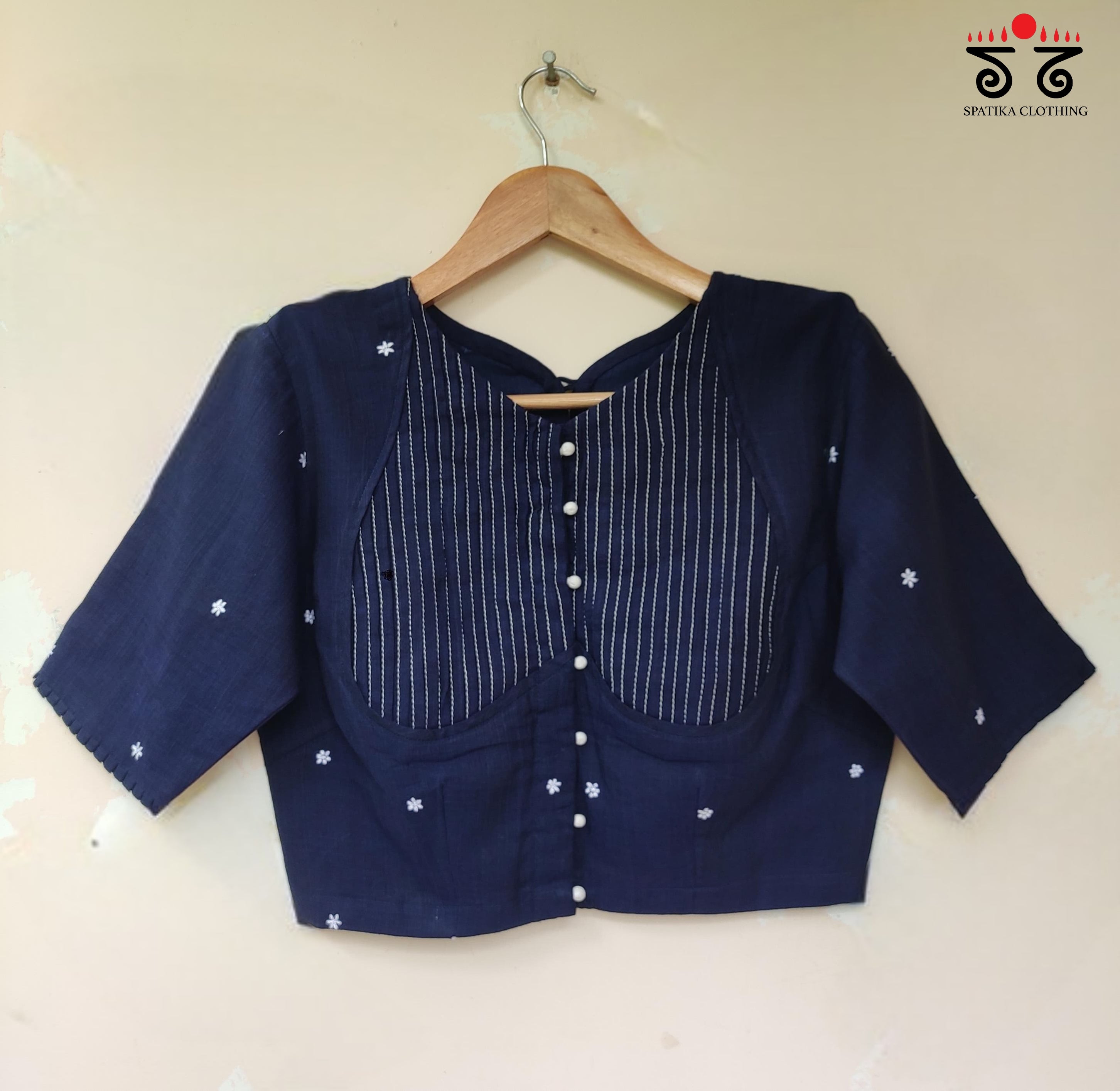 Navy Blue Boondhi-Handcrafted Blouse