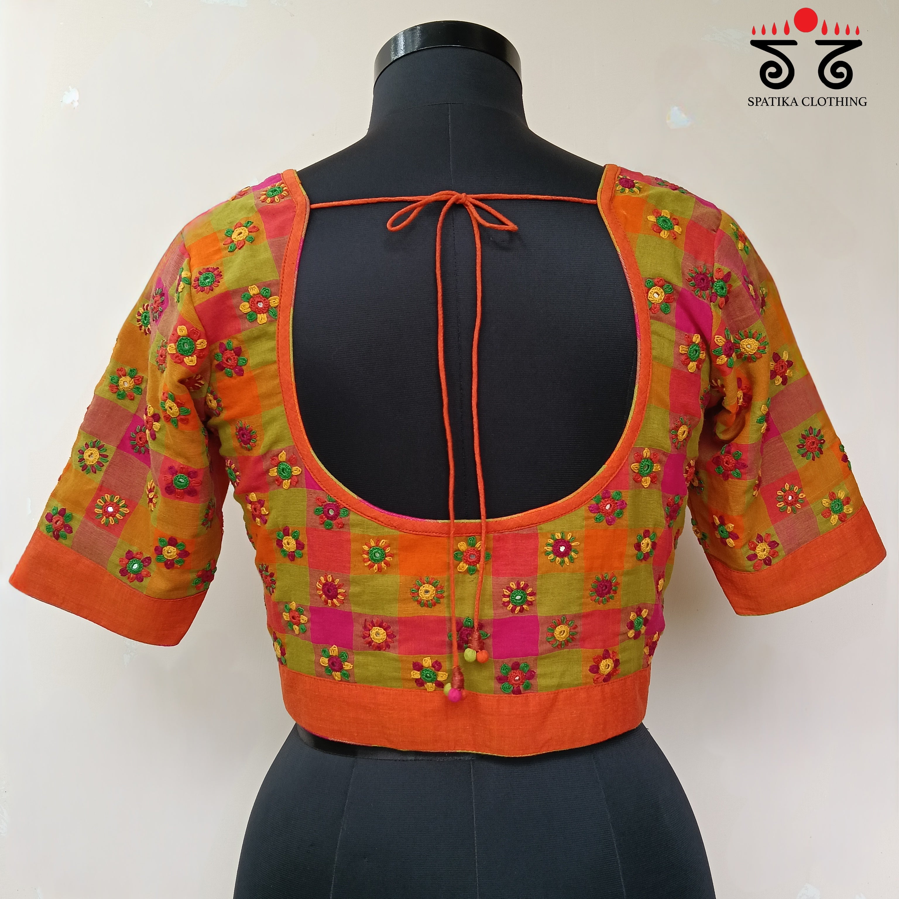 Orange & Green 100 Butta Handcrafted Blouse