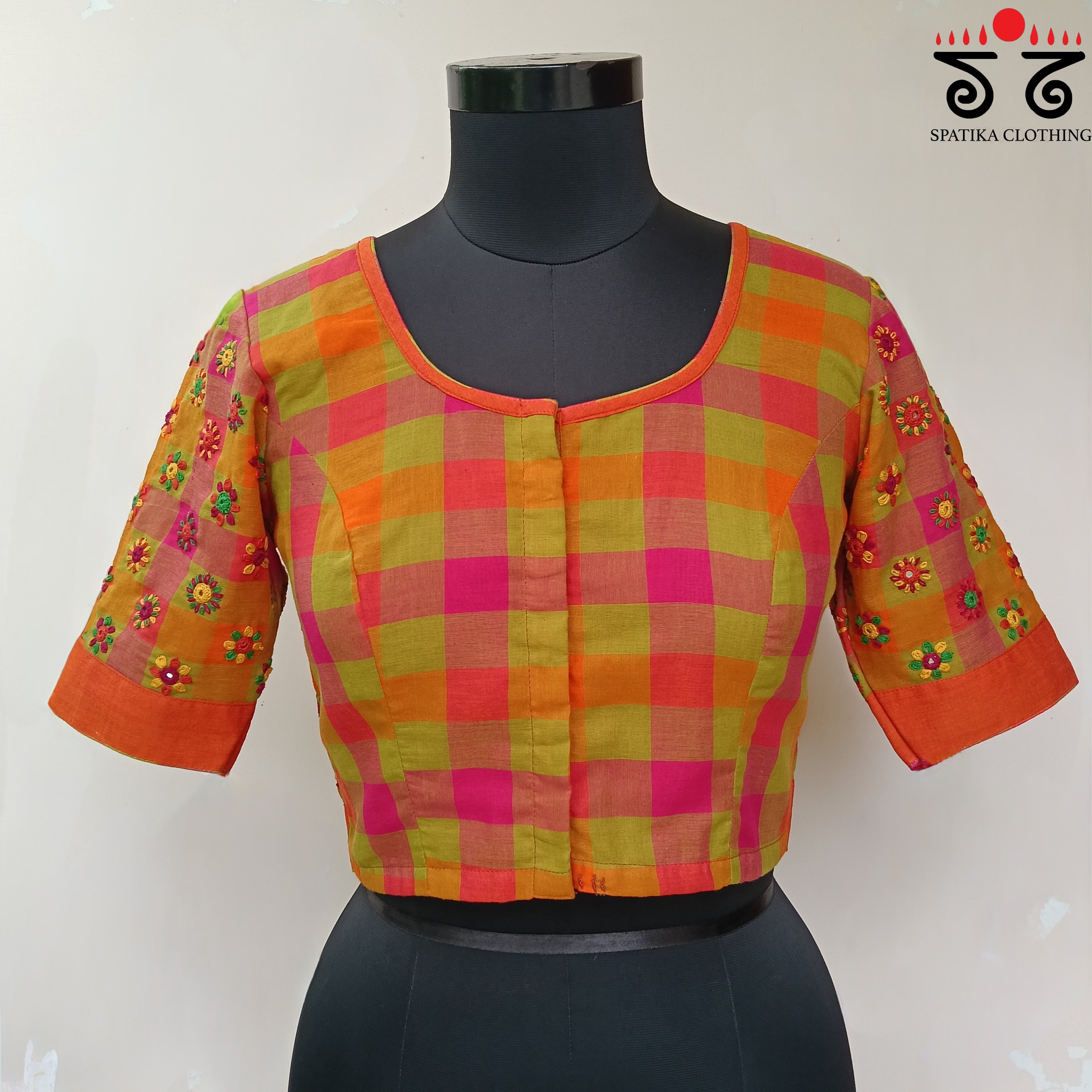 Orange & Green 100 Butta Handcrafted Blouse