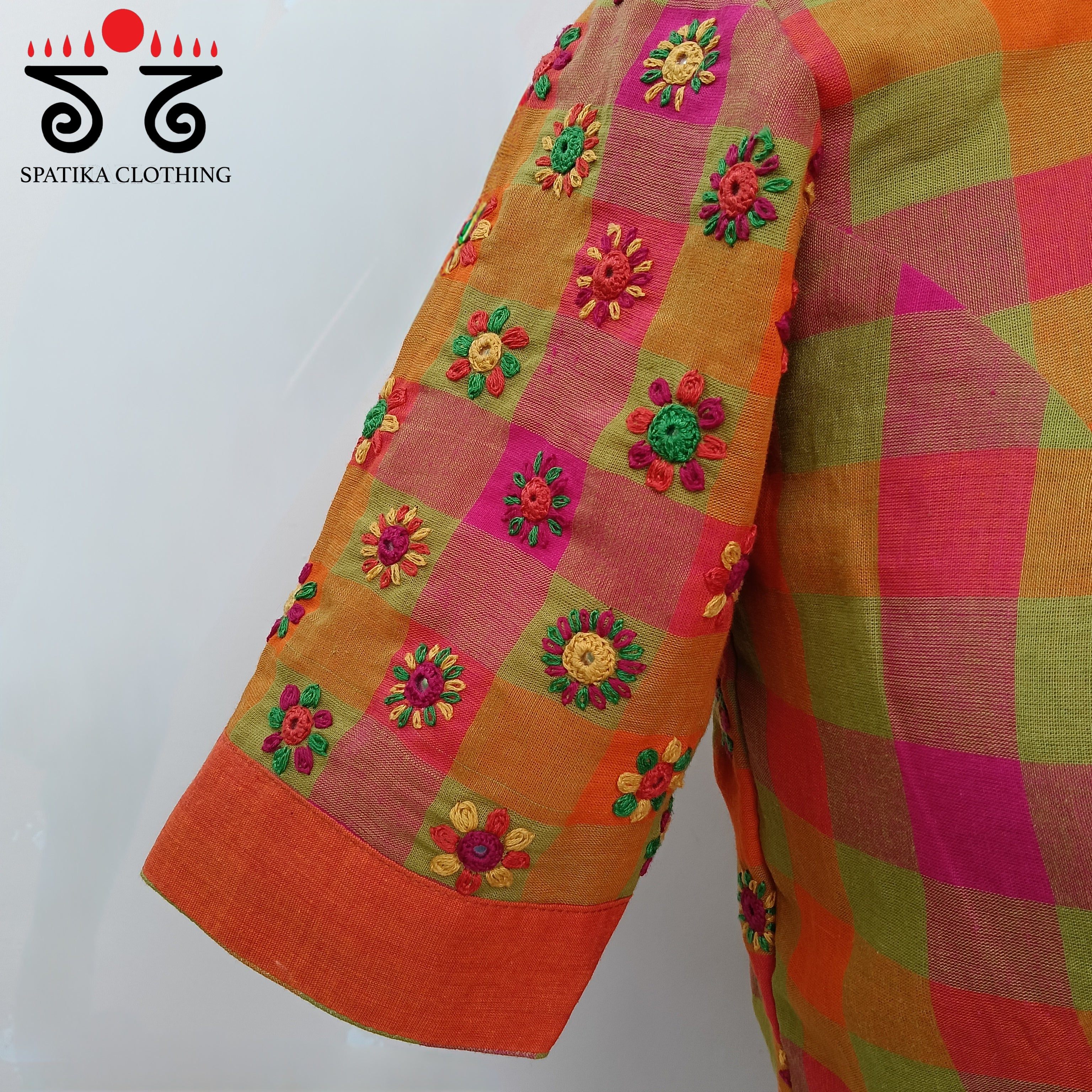 Orange & Green 100 Butta Handcrafted Blouse
