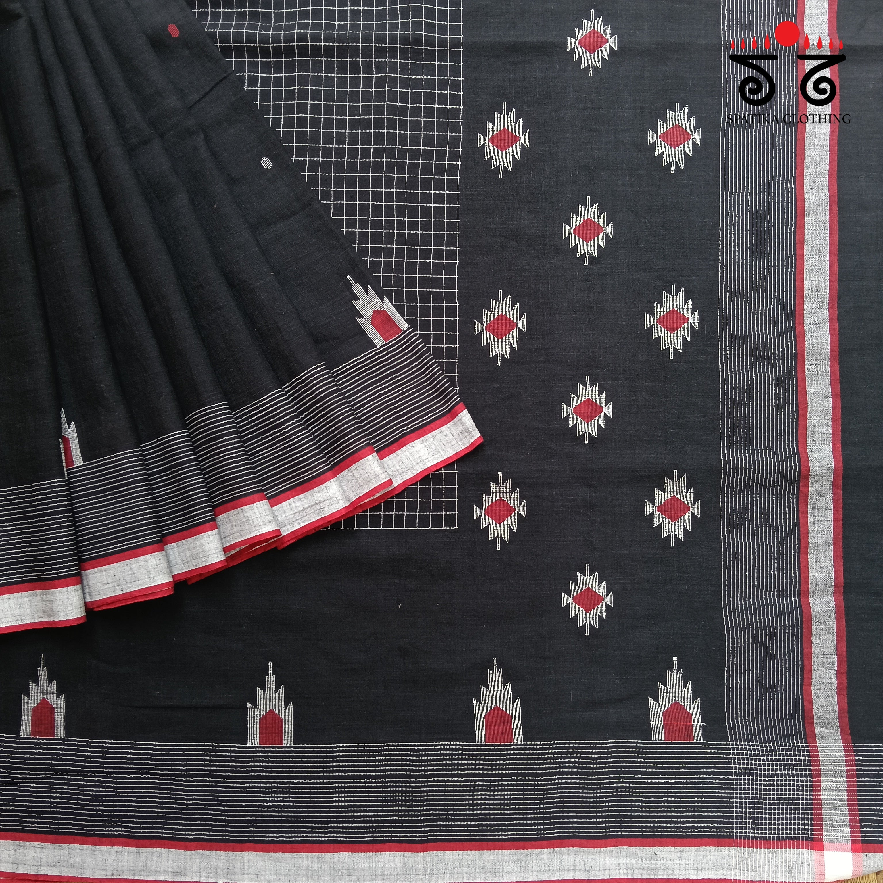 Black Jamdhani Bengal Cotton Saree