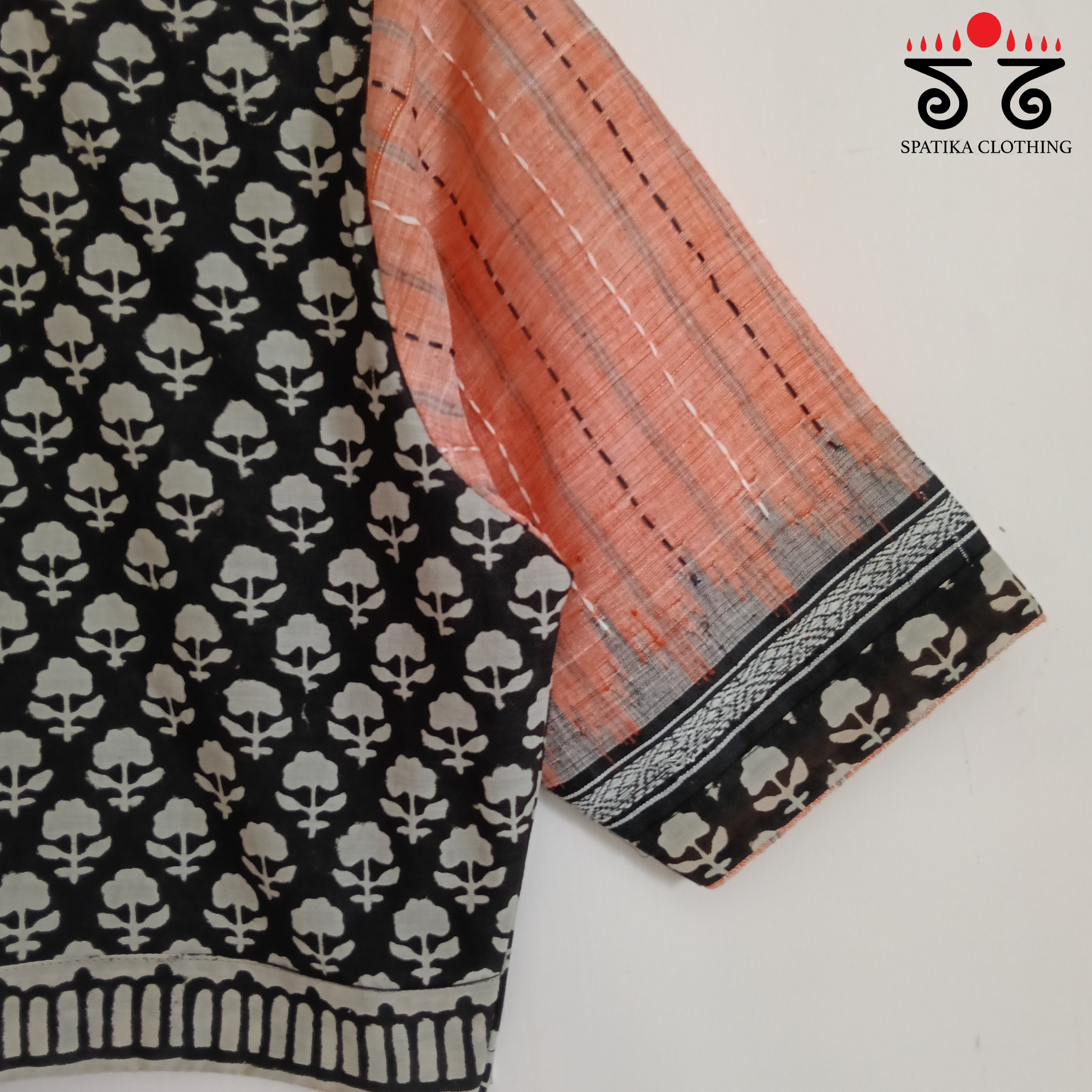 Ponduru Bagru - Black & Peach Handcrafted Blouse
