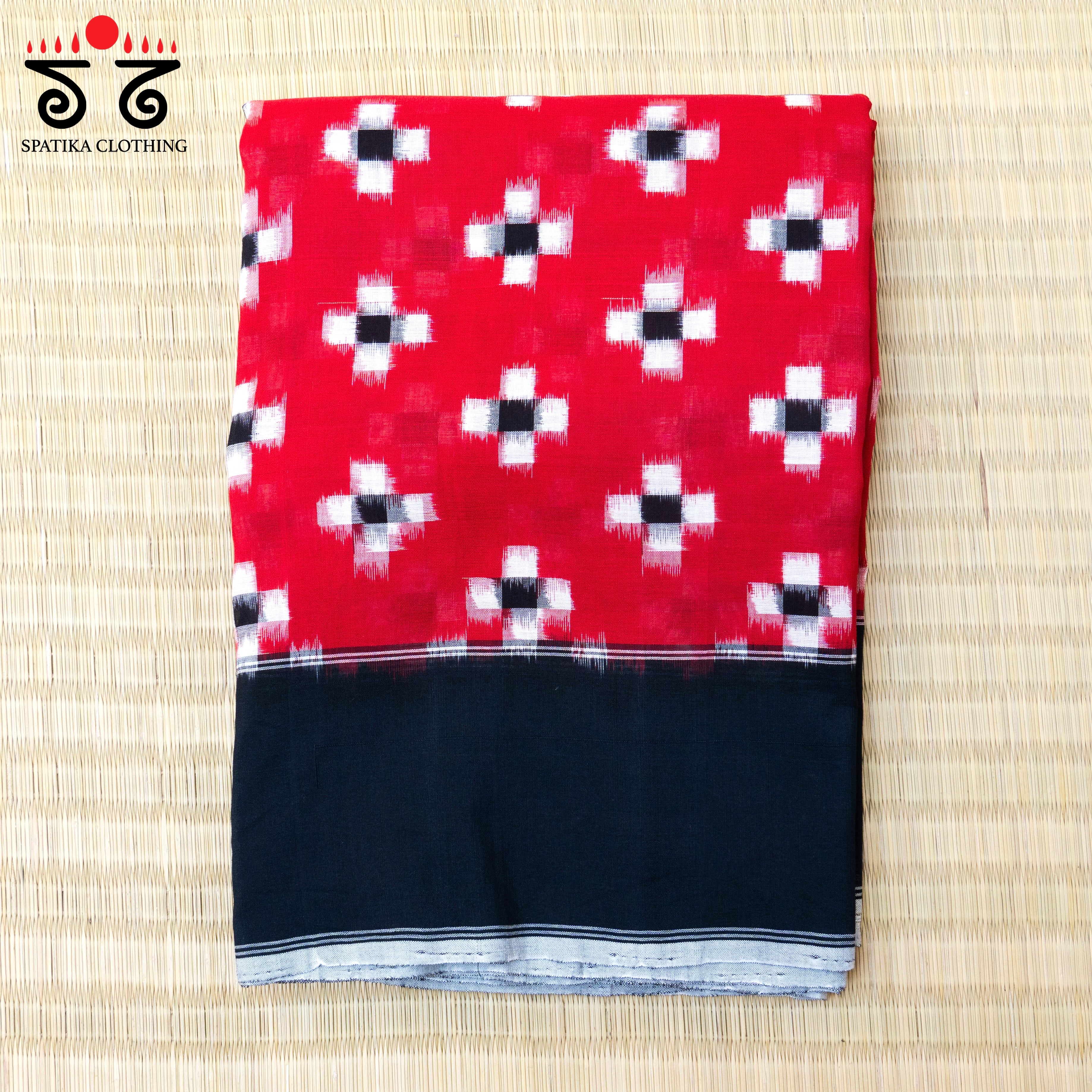 Red, Black & White Telia Rumal Ikat Cotton Saree
